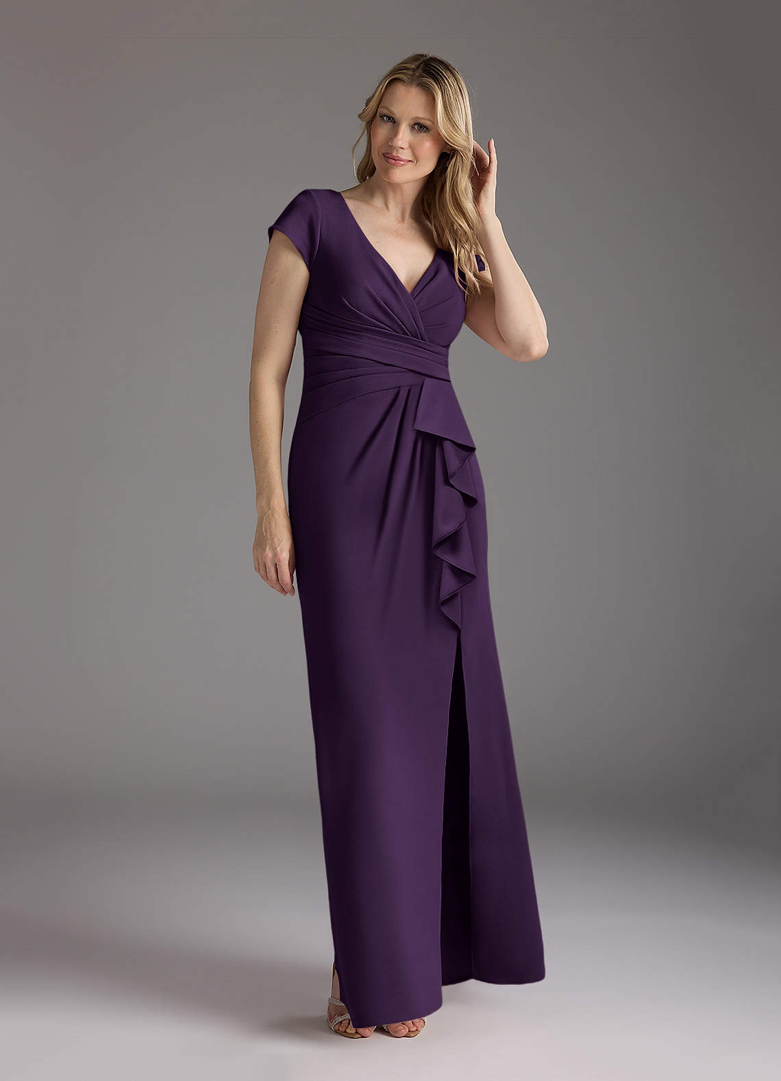 Azazie Tana Mother of the Bride Dresses Plum Mermaid V-Neck Pleated Stretch Crepe Dress image1