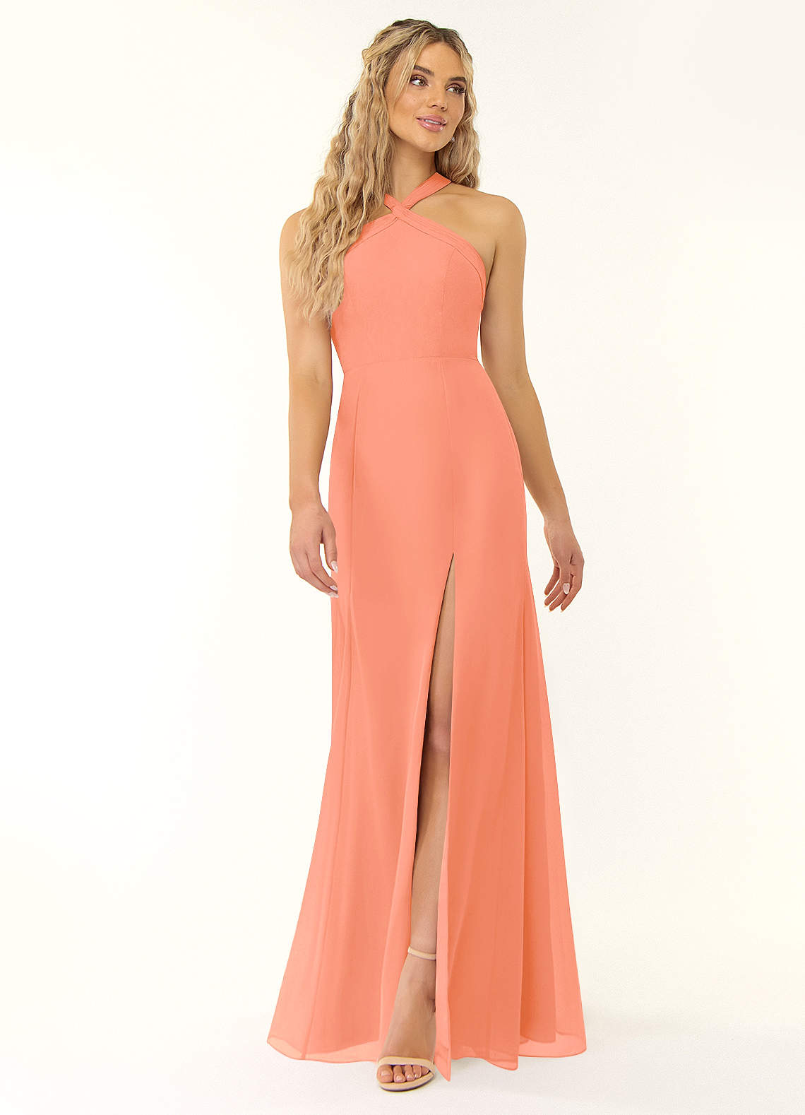 Azazie Rue Brautjungfernkleider A-Linie Halter Chiffon Kleid Sonnenuntergang image1