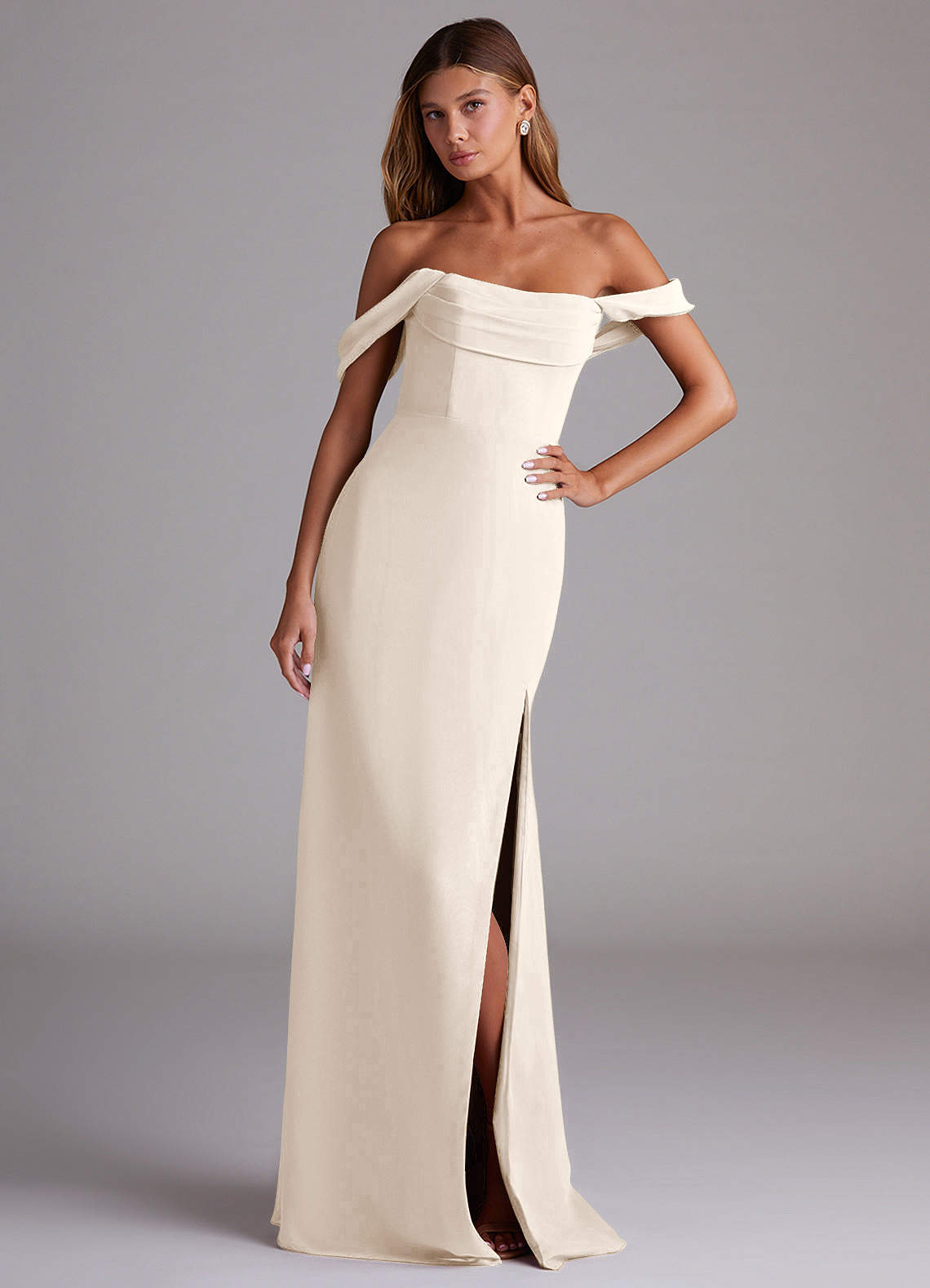 white alabaster bridesmaid dress Azazie Saige and a captivating etherealness FinalSale-seel Shamin V Neck Crepe Step 1. Choose color *:Plum