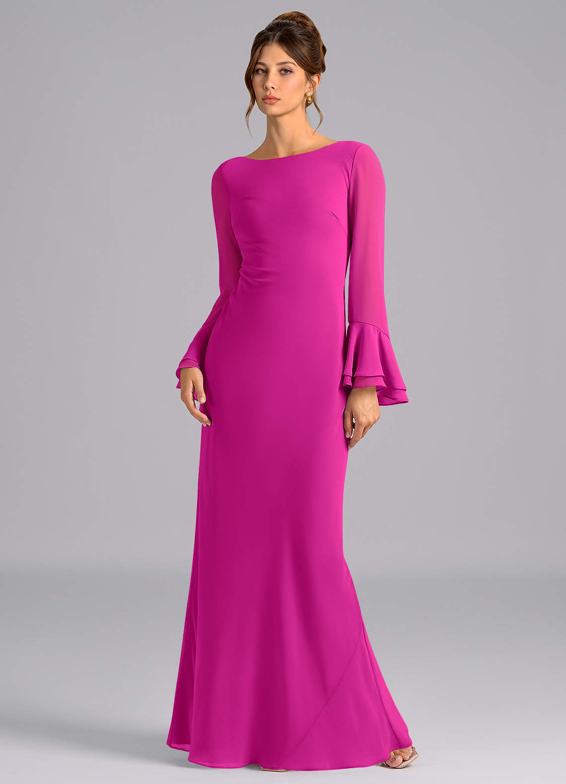 Azazie Leone Bridesmaid Dresses Fuchsia Mermaid Corset Chiffon Dress image1
