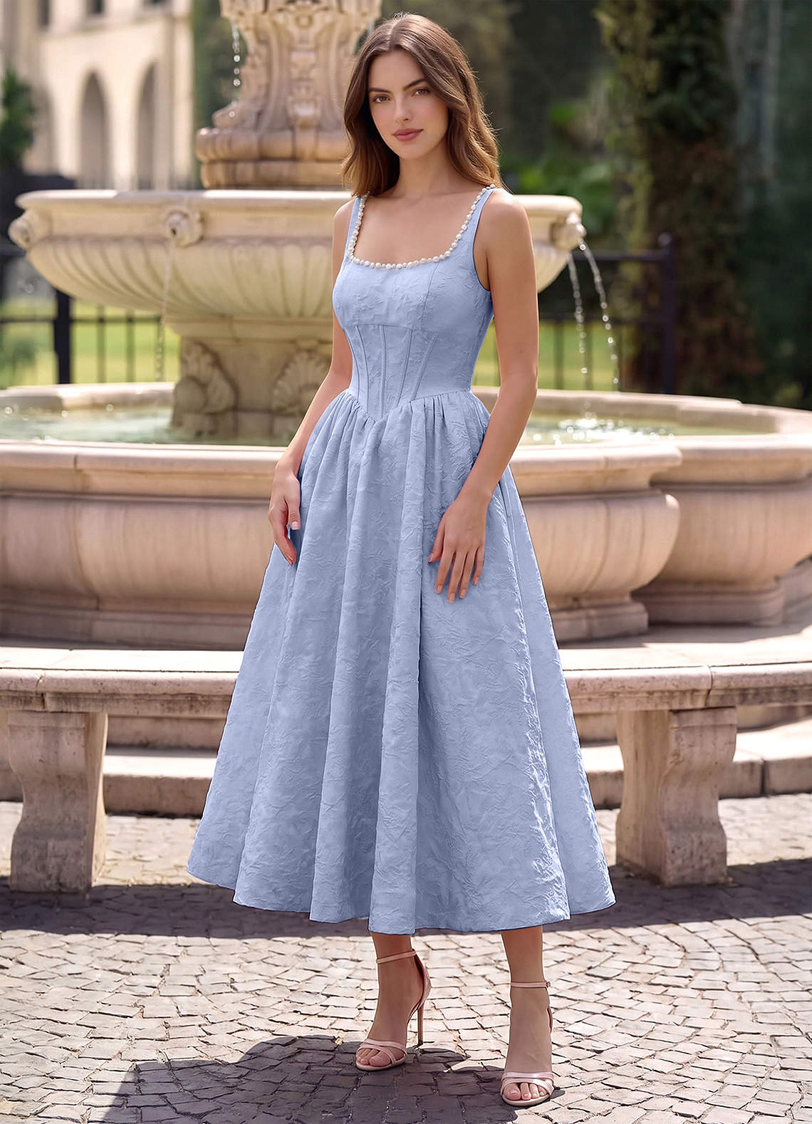 Azazie Periwinkle Corset Beading Square Formal Dress