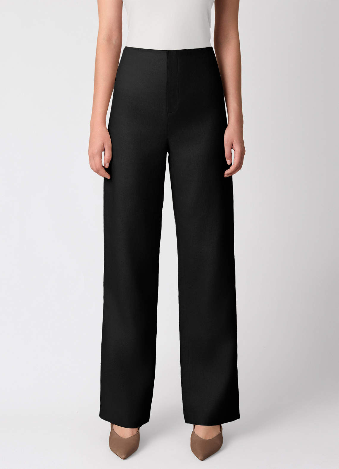 front 100 % europeiskt linnebyxor med vida ben