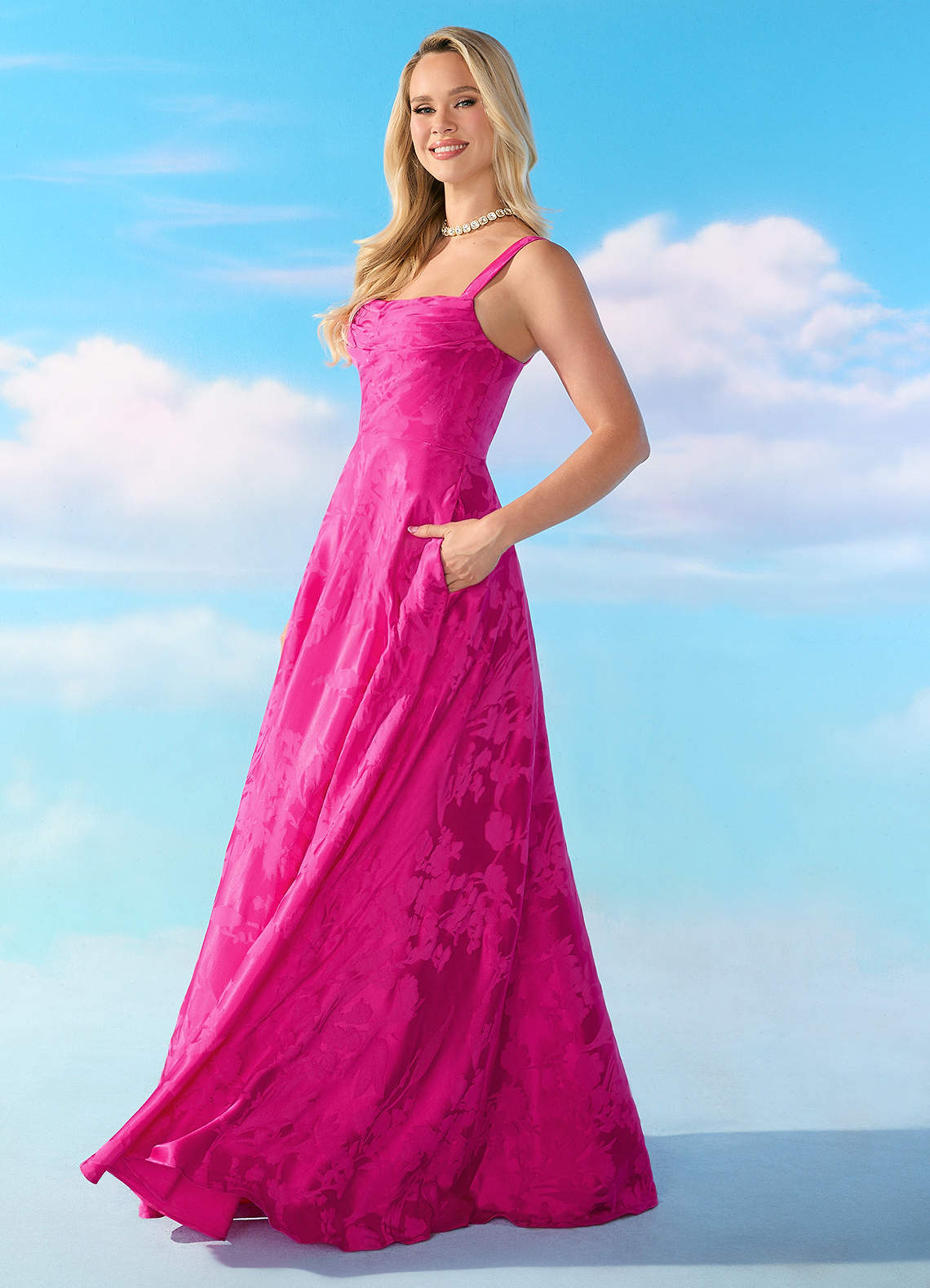 Barbie™ ❤ AZAZIE 4002 Pleated Scoop Jacquard A-line Dress Ready