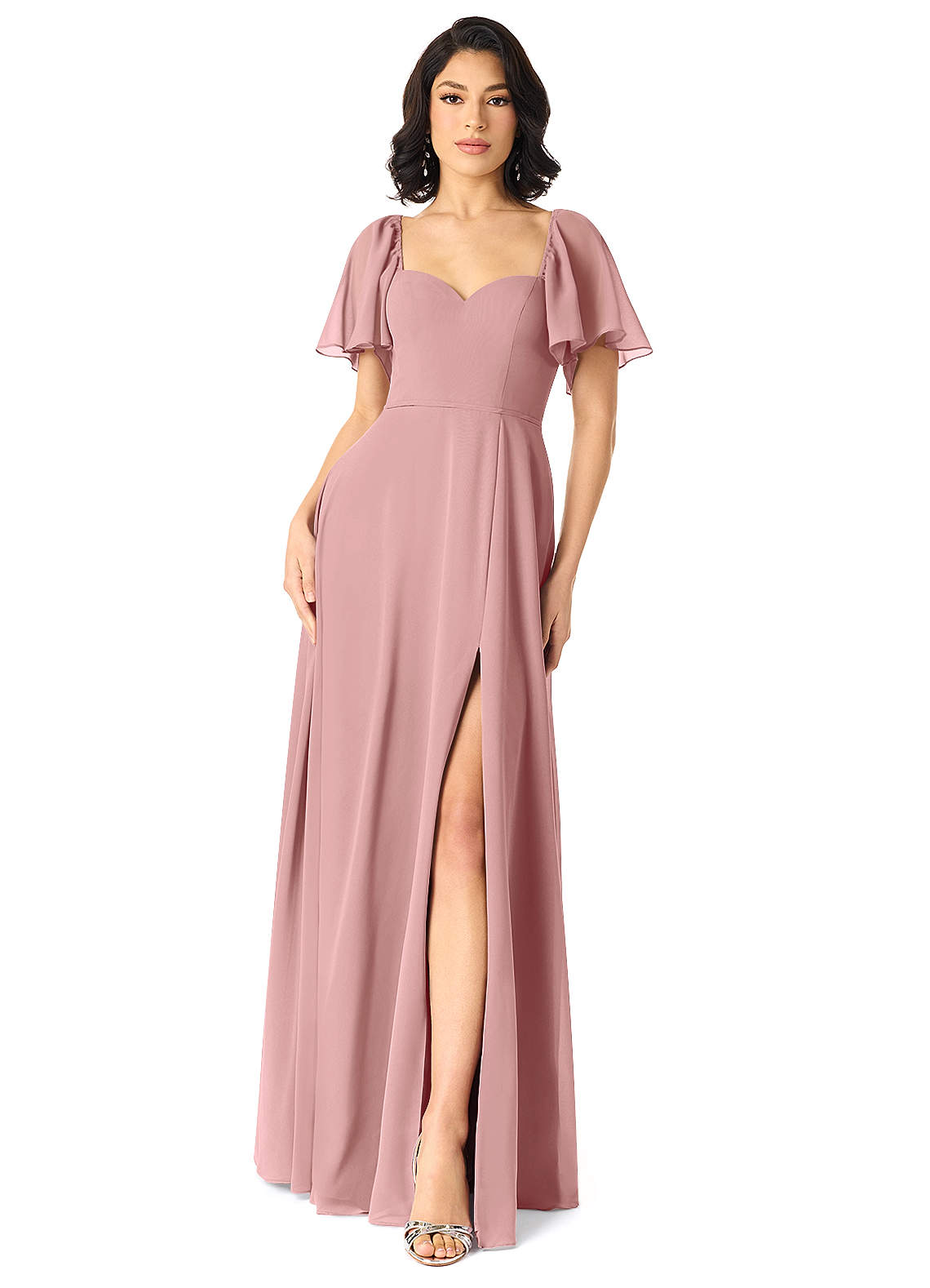 Azazie Chloe Bridesmaid Dresses Dusty Rose A-Line Sweetheart Neckline Chiffon Dress image1