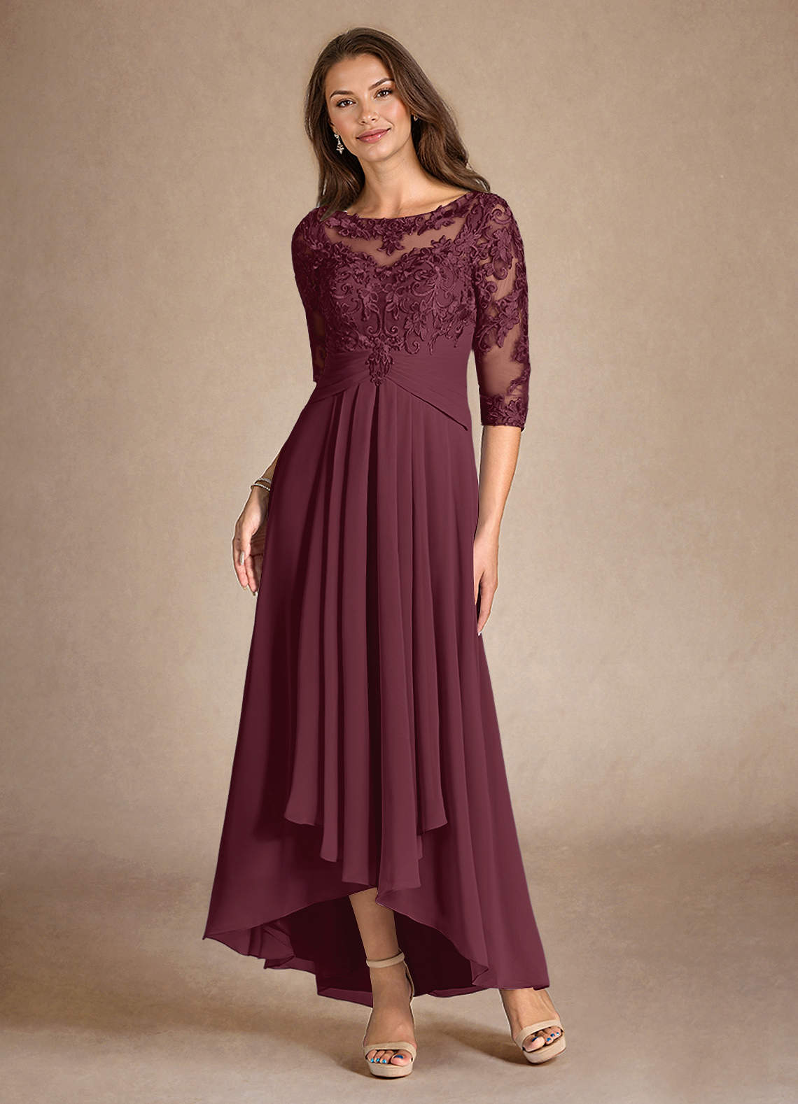 Azazie Marietta Mother of the Bride Dresses Cabernet A-Line Lace Dress image5