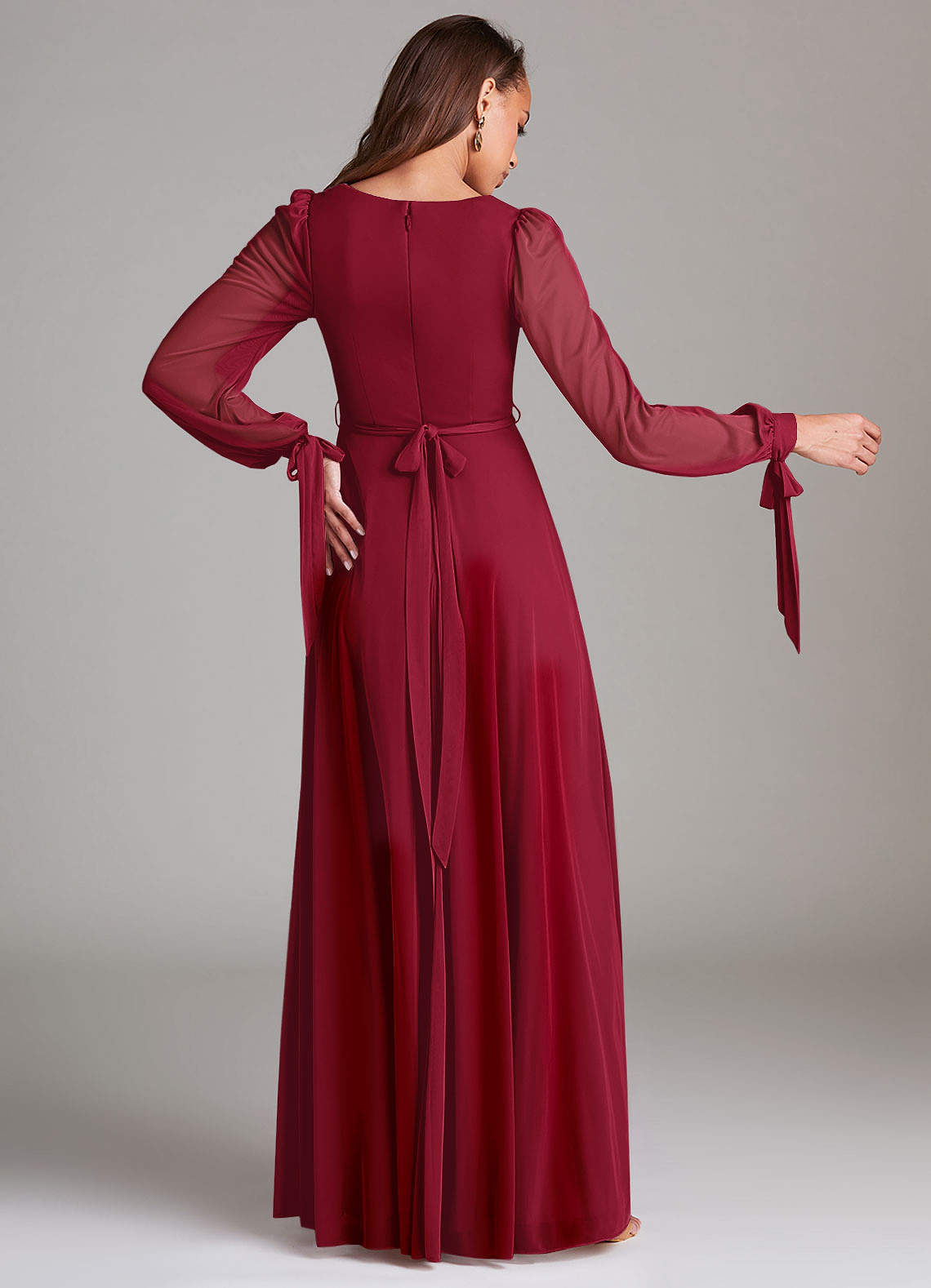 chinese dress ladies Red Shimmer Mesh Long Sleeve Dress – PinkBlush main image 0