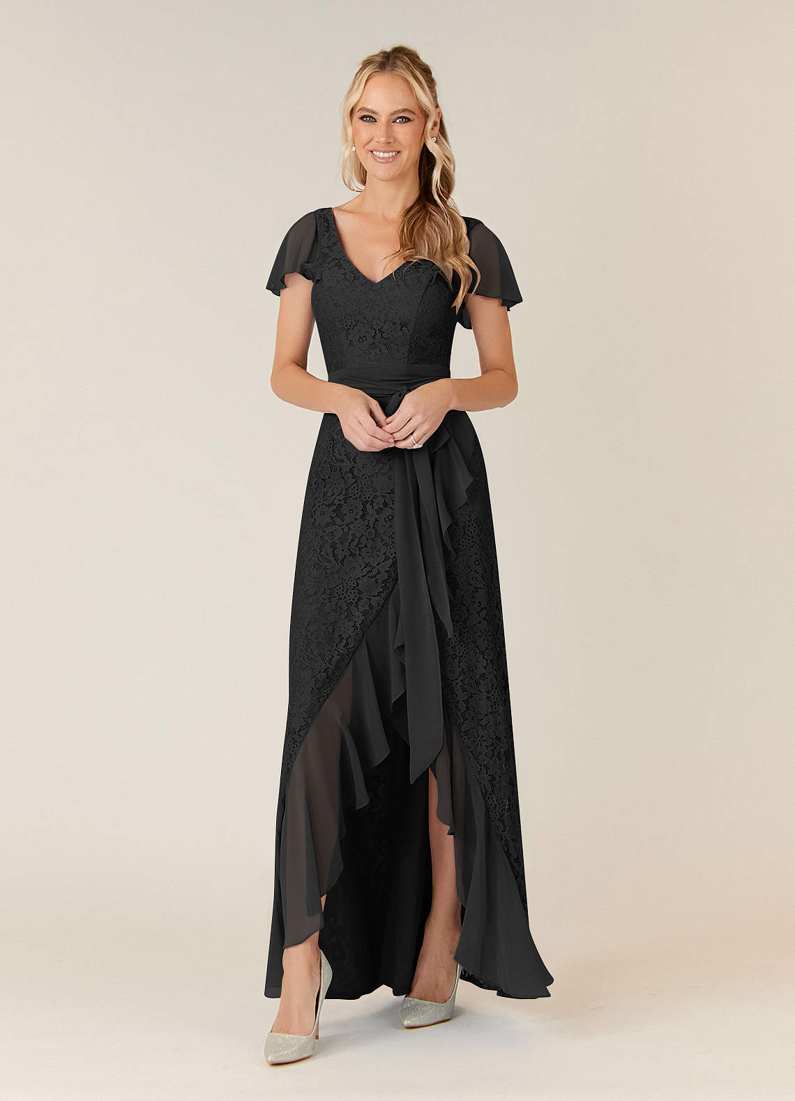 Azazie Knox Black A-Line V-Neck Chiffon Dress Ready to Ship | Azazie