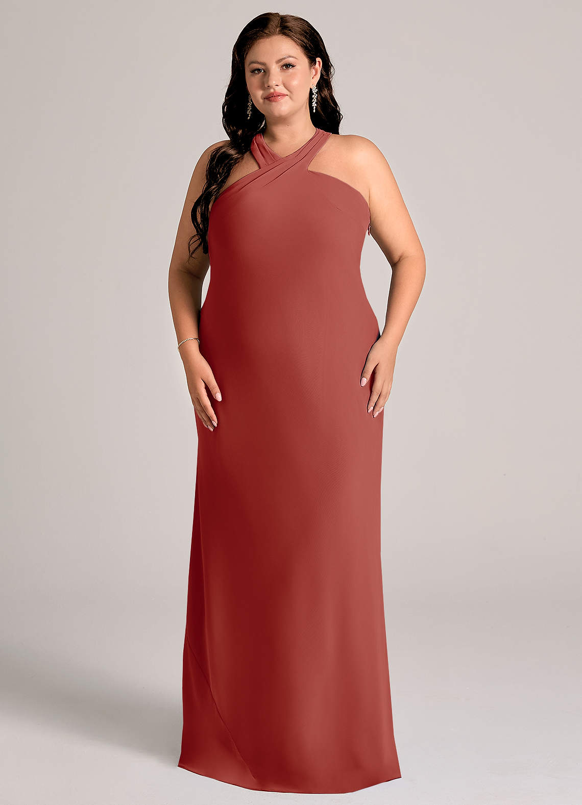 Azazie Doretta Abiti da Damigella Abito Sirena in Chiffon Plissettato Terracotta image1