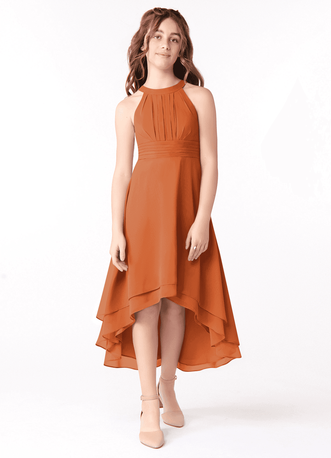 Azazie Linna Junior Cinnamon A-Line Pleated Chiffon Dress image1
