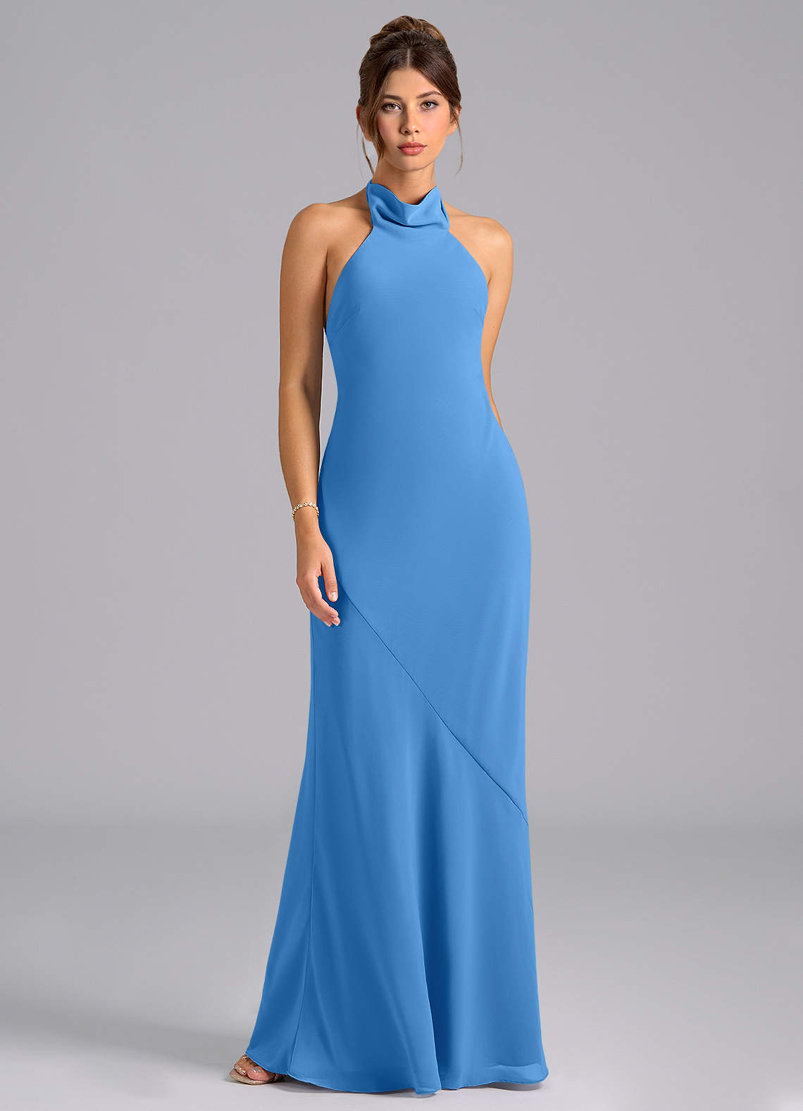 Azazie Velli Bridesmaid Dresses Blue Jay Mermaid High Neck Chiffon Dress image5