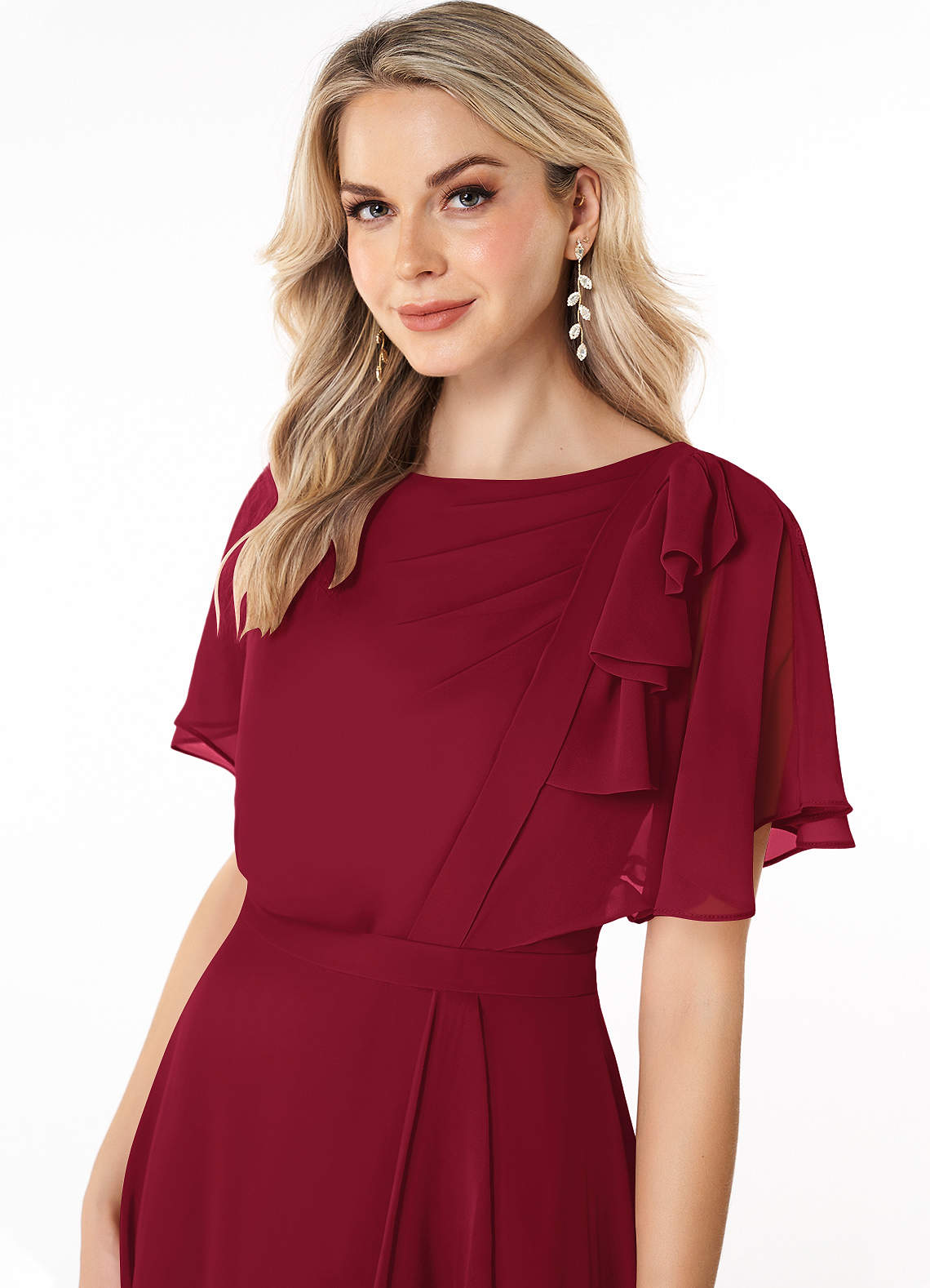 Azazie Aaliyah Modest Bridesmaid Dresses A-Line Scoop Pleated Chiffon Floor-Length Dress image4