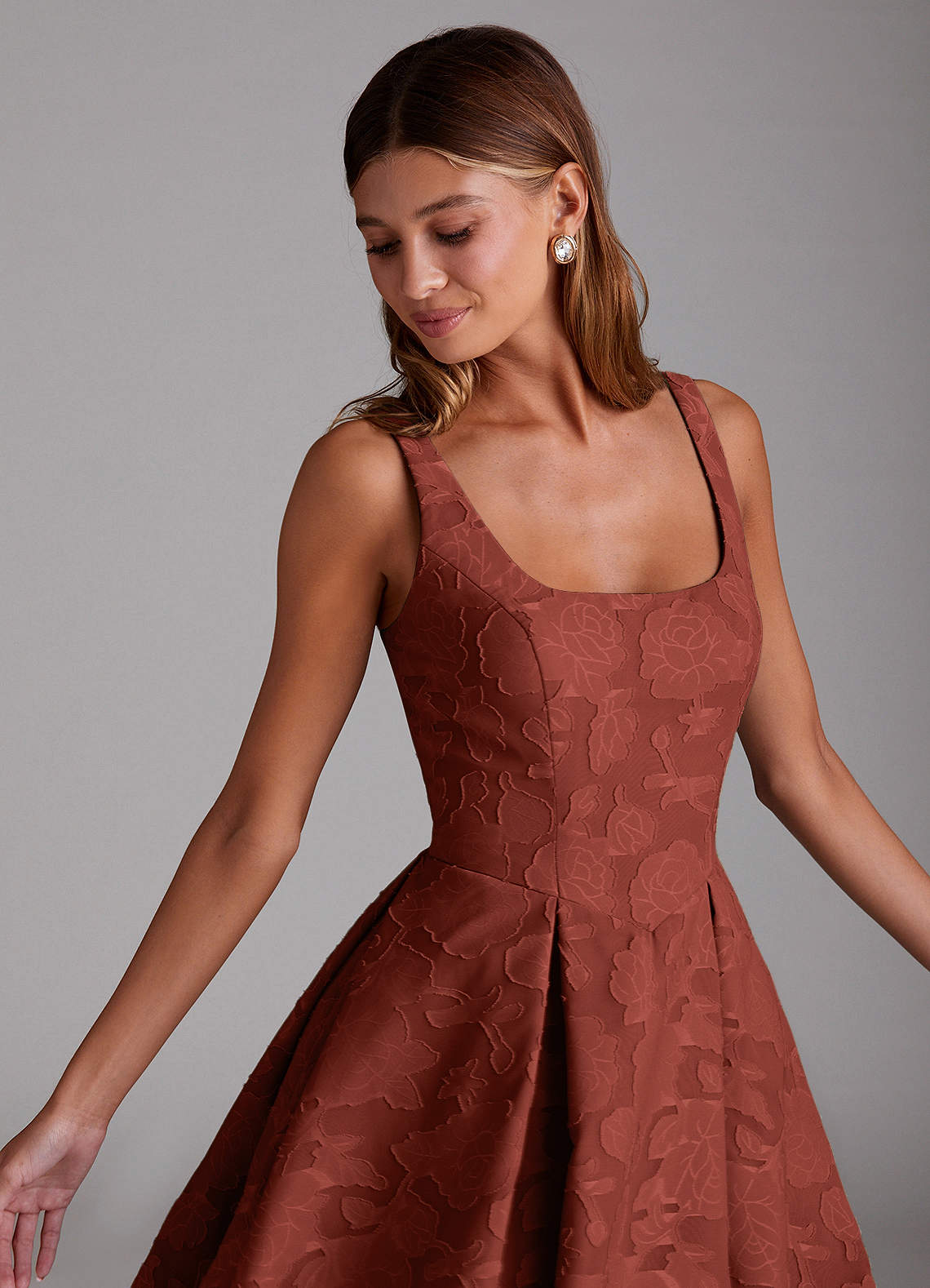 Adelie Terracotta A-line Midi Dress | Azazie Adelie Terracotta A-line Midi Dress | Azazie