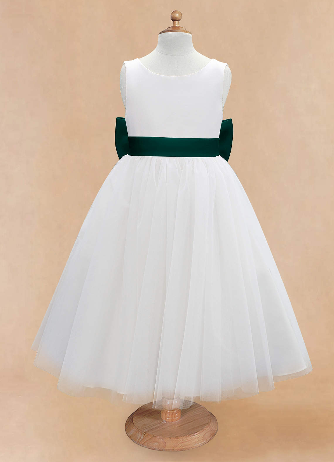 Azazie Kavi Flower Girl Dresses Ivory Pine A-Line Bow Matte Satin Dress image6