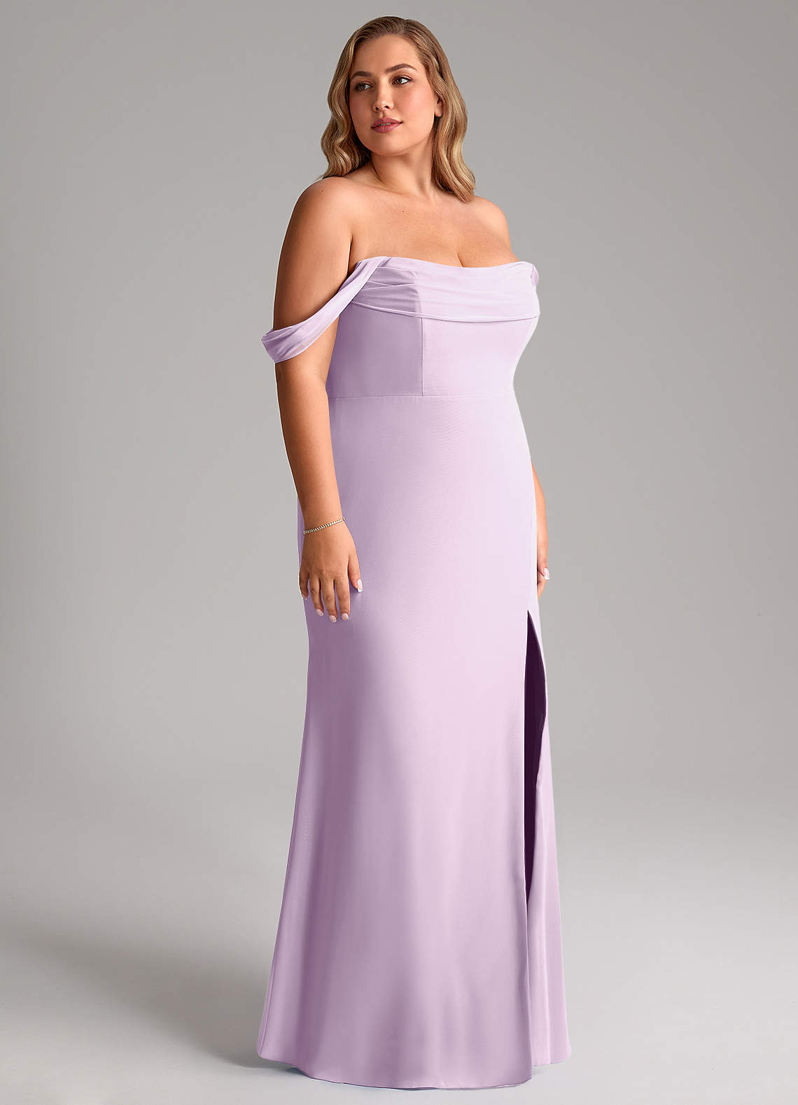 Azazie Saige Bridesmaid Dresses Frosted Lilac A-Line Off the Shoulder Chiffon Convertible Dress image11