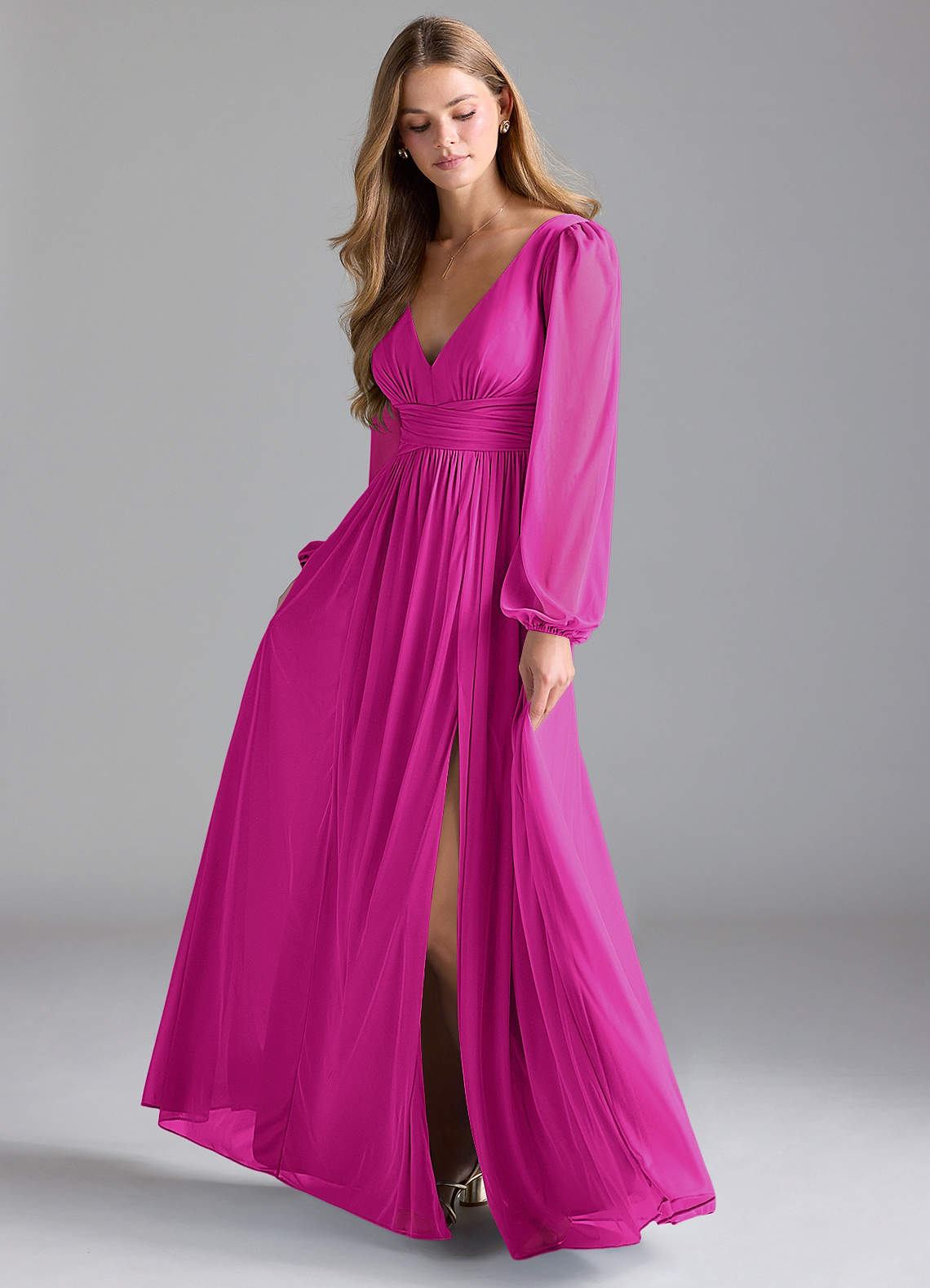 Azazie Norah Abiti da Damigella Abito A-Line in Maglia Fucsia image1