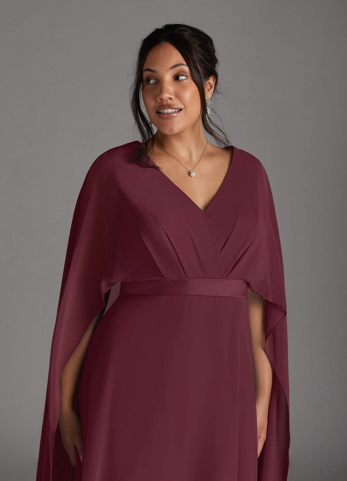 Azazie Isa Mother of the Bride Dresses Cabernet A-Line V-Neck Pleated Chiffon Dress image4