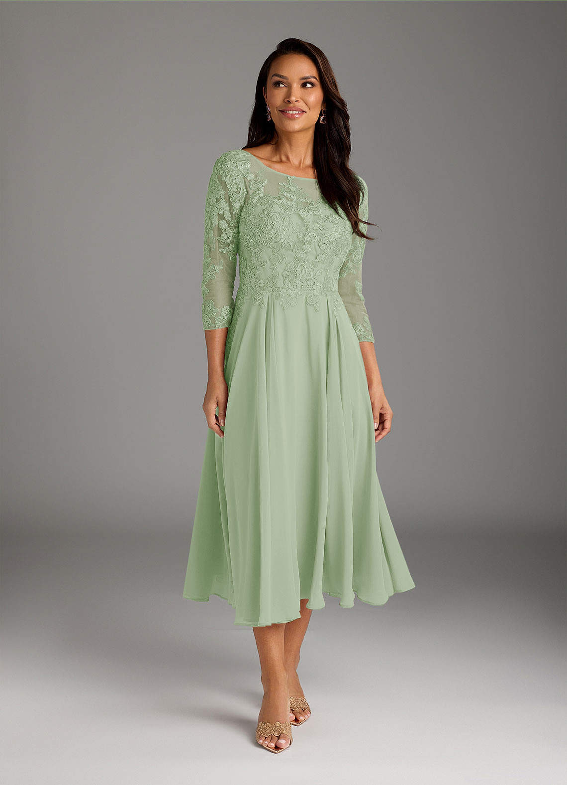 Azazie Marge Mother of the Bride Dresses Dusty Sage A-Line Scoop Lace Chiffon Dress image4