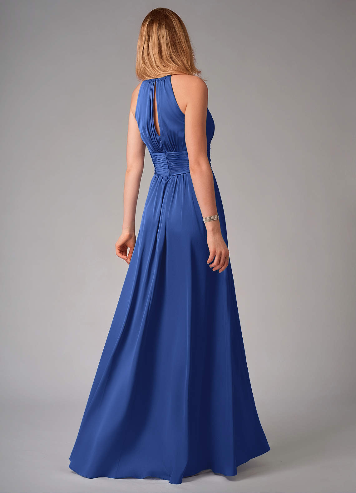 Azazie Bonnie Vestidos de madrinha de casamento Vestido Royal Blue de Cetim elástico de Linha A com Plissado image1