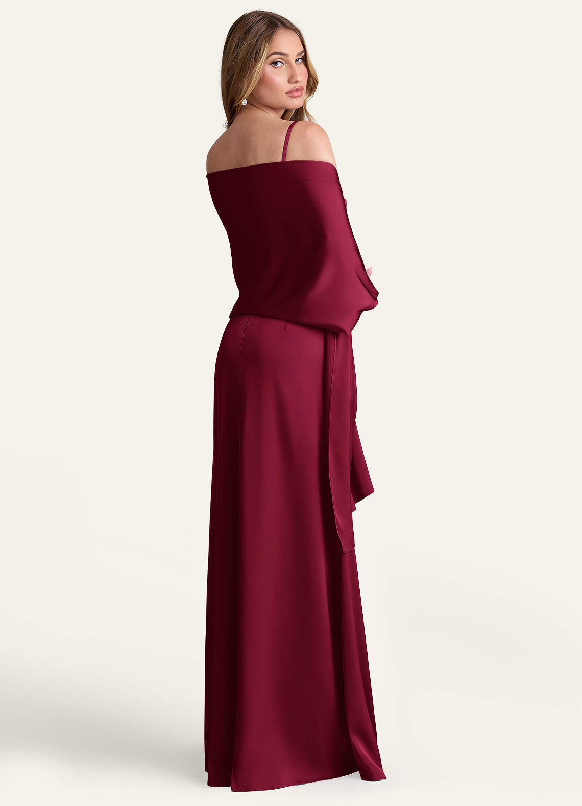 front Azazie Xale De Cetim Elástico De Cor Correspondente