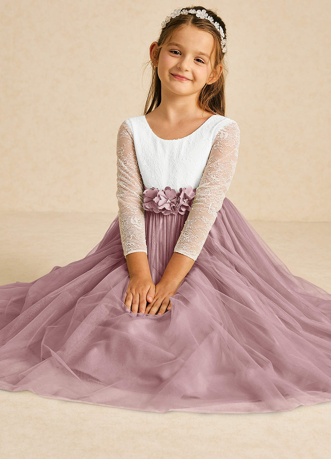 Azazie Mae Flower Girl Klänningar Klänning A-Linje i Tyll Rosett image1