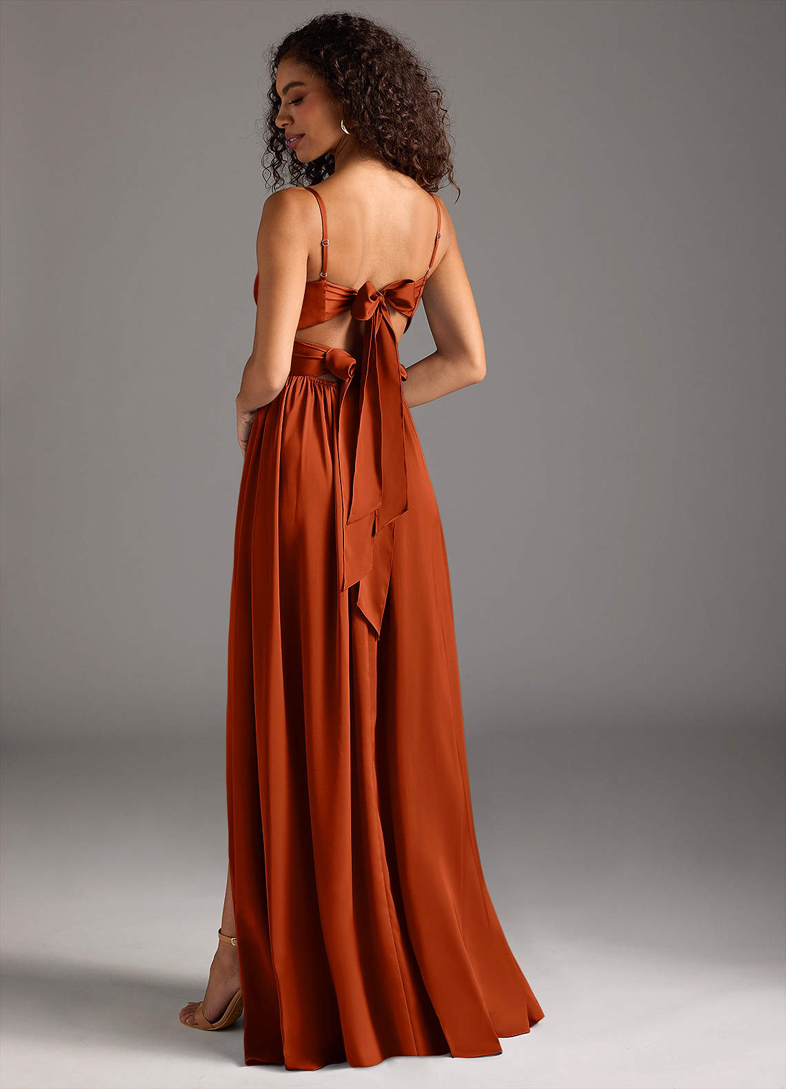 Azazie Zeya Bridesmaid Dresses Paprika A-Line Pleated Stretch Satin Dress image1