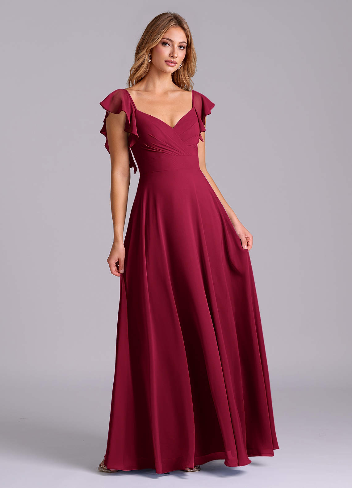 Azazie Leilani Bridesmaid Dresses Burgundy A-Line Pleated Chiffon Dress image3