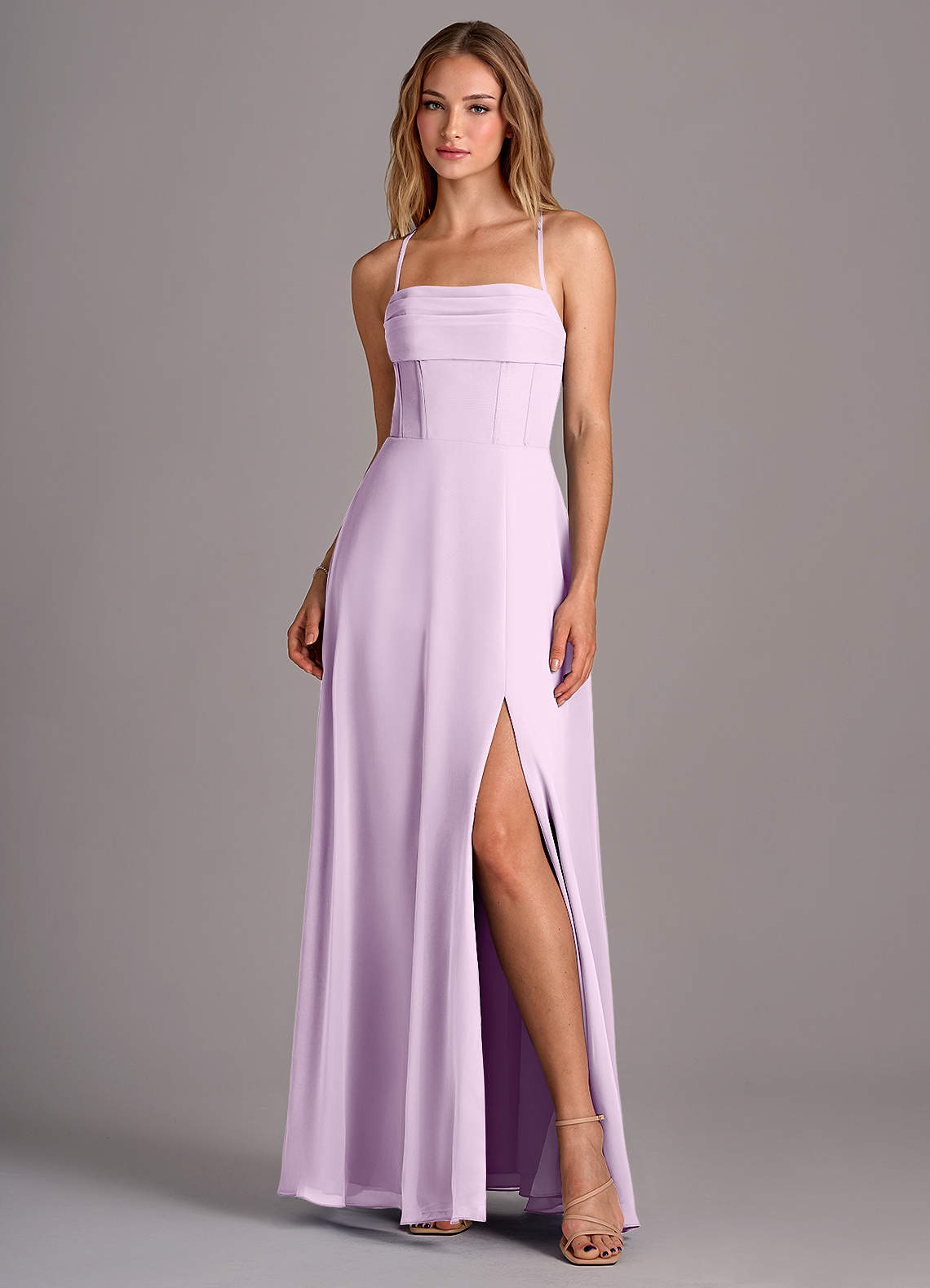 Azazie Carolyn Bridesmaid Dresses Frosted Lilac A-Line Pleated Chiffon Dress image1