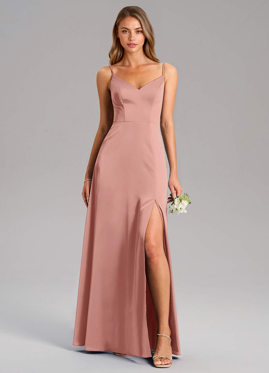 Azazie Talina Bridesmaid Dresses Rosette A-Line Stretch Satin Dress image1