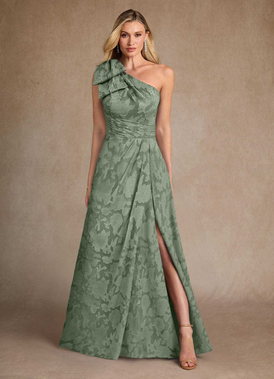 Azazie Easton Mother of the Bride Dresses Matcha Ball-Gown One Shoulder Floral Burnout Dress image1