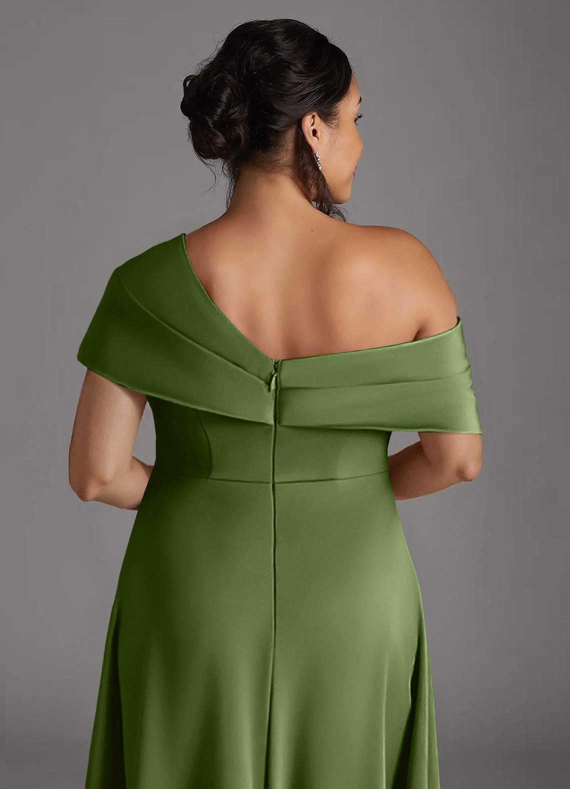 Azazie Milton Mother of the Bride Dresses Juniper A-Line Pleated Stretch Satin Dress image9