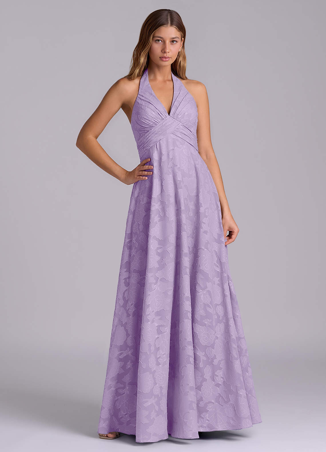 Azazie Tessie Brudtärnklänningar Klä av A-Linje i Blommig Utbrändhet Plisserad Lila image1