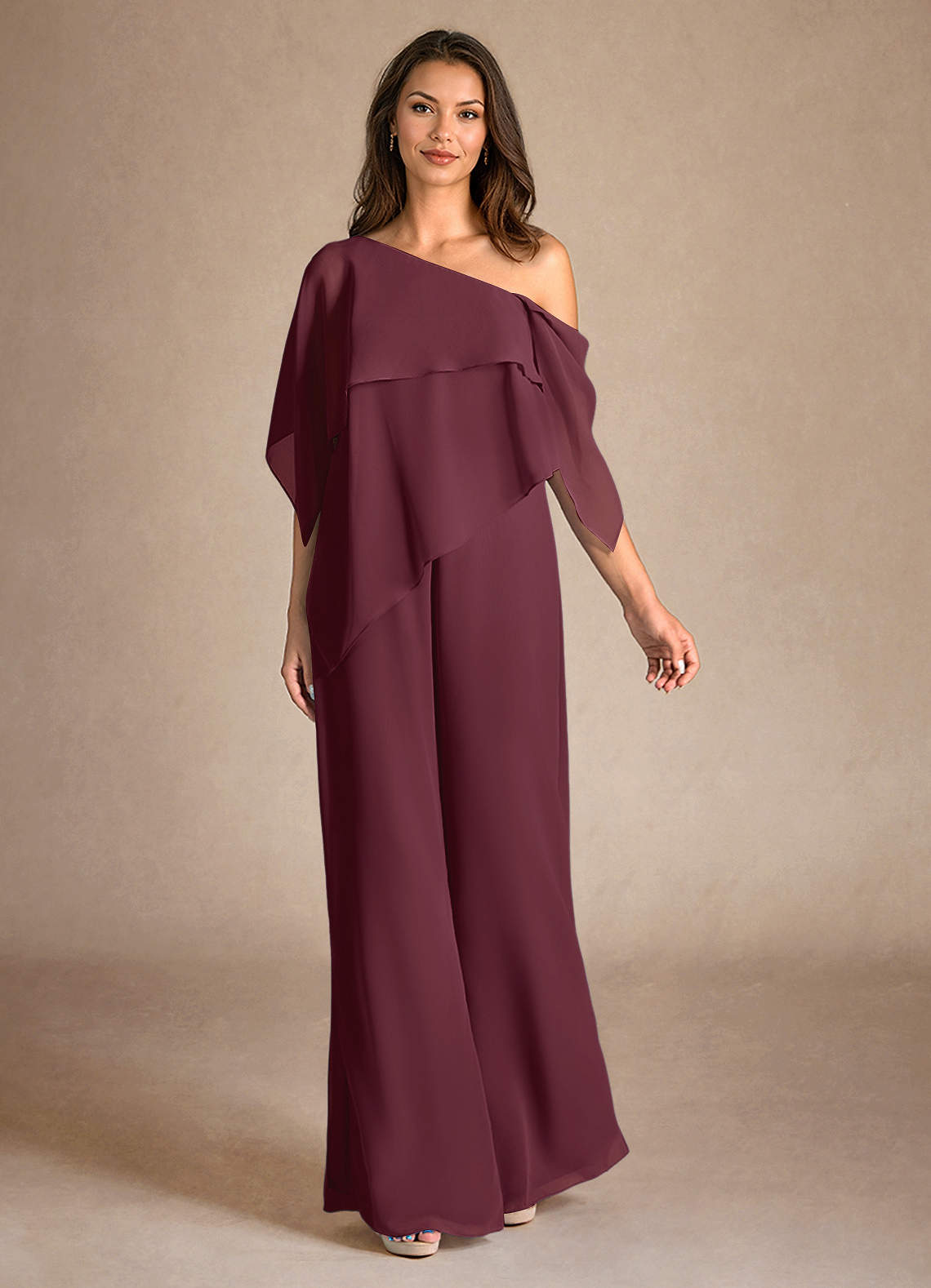Azazie Halima Mother of the Bride Dresses Cabernet Jumpsuit/Pantsuit Side Slit Chiffon Dress image3