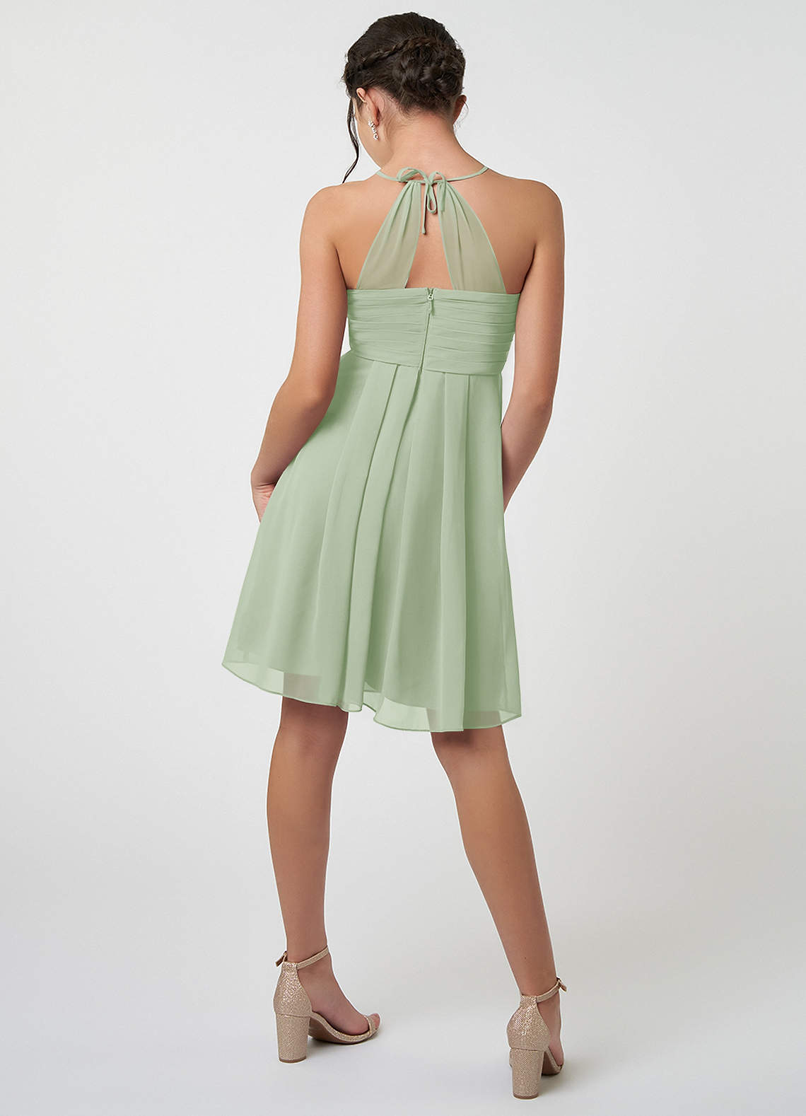 Azazie Ginny Junior Dusty Sage A-Line Pleated Chiffon Dress image1