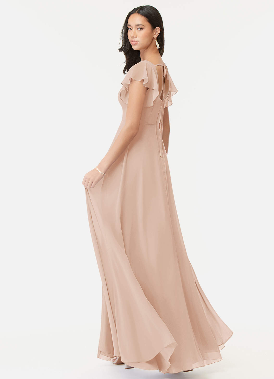 Azazie Bondi Bridesmaid Dresses English Rose A-Line Ruffled Chiffon Dress image4