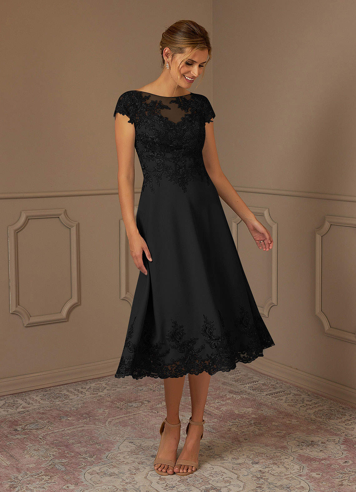 Azazie Terrano Mother of the Bride Dresses Black A-Line Scoop Lace Dress image1