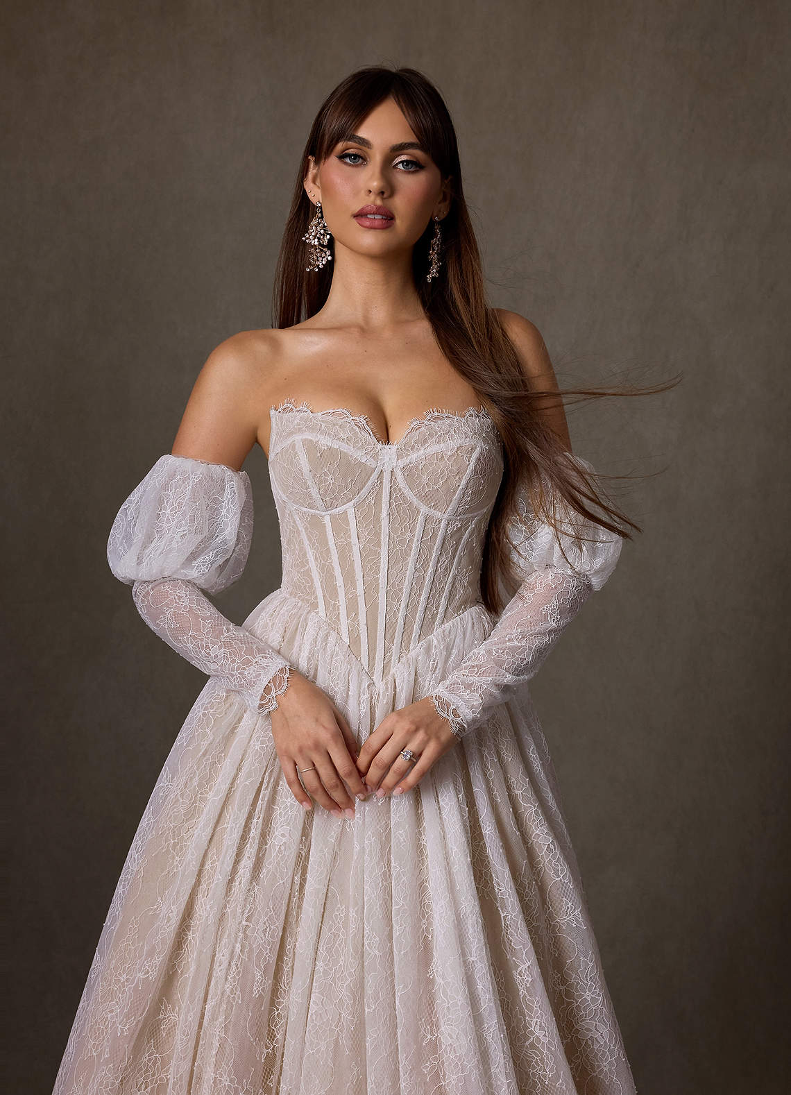 Azazie Sienna Diamond White Nude A-Line Sweetheart Neckline Lace Dress