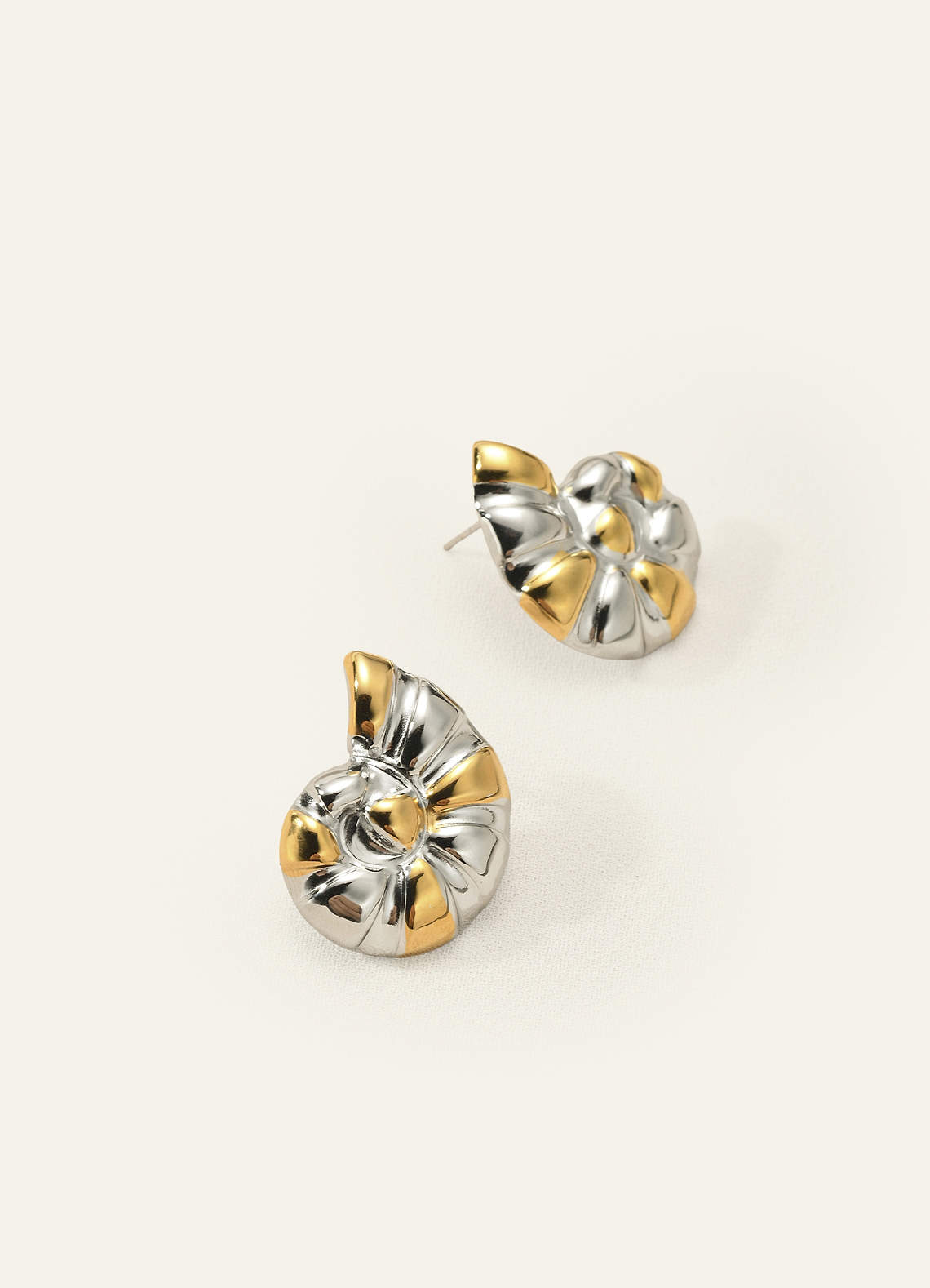 front 18K Gold Plated Two-Tone Conch Earrings