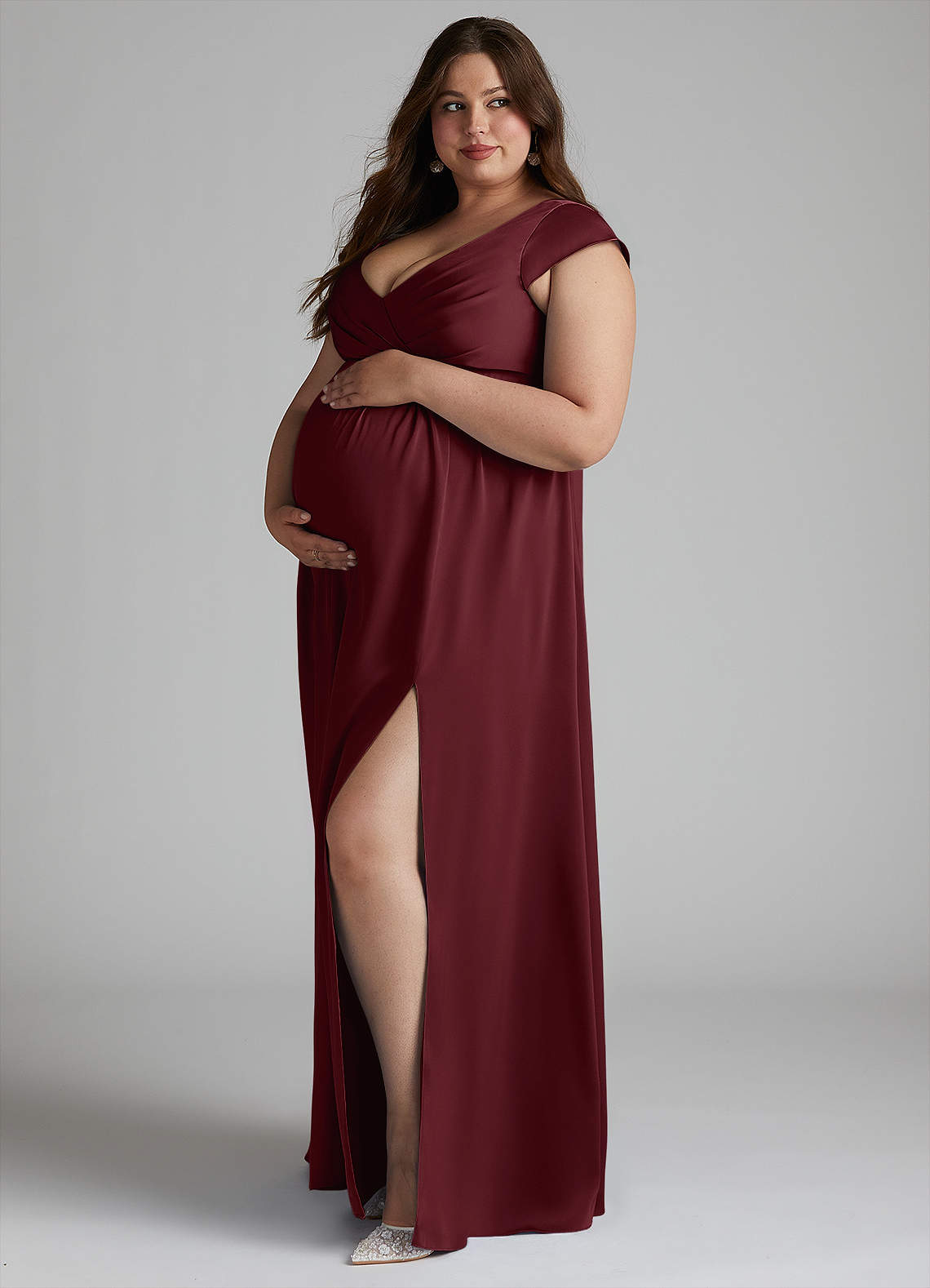 Azazie Allessia vestidos de dama de honor de maternidad Vestido de Corte En A Plisado Hasta el suelo Satén Elástico image7