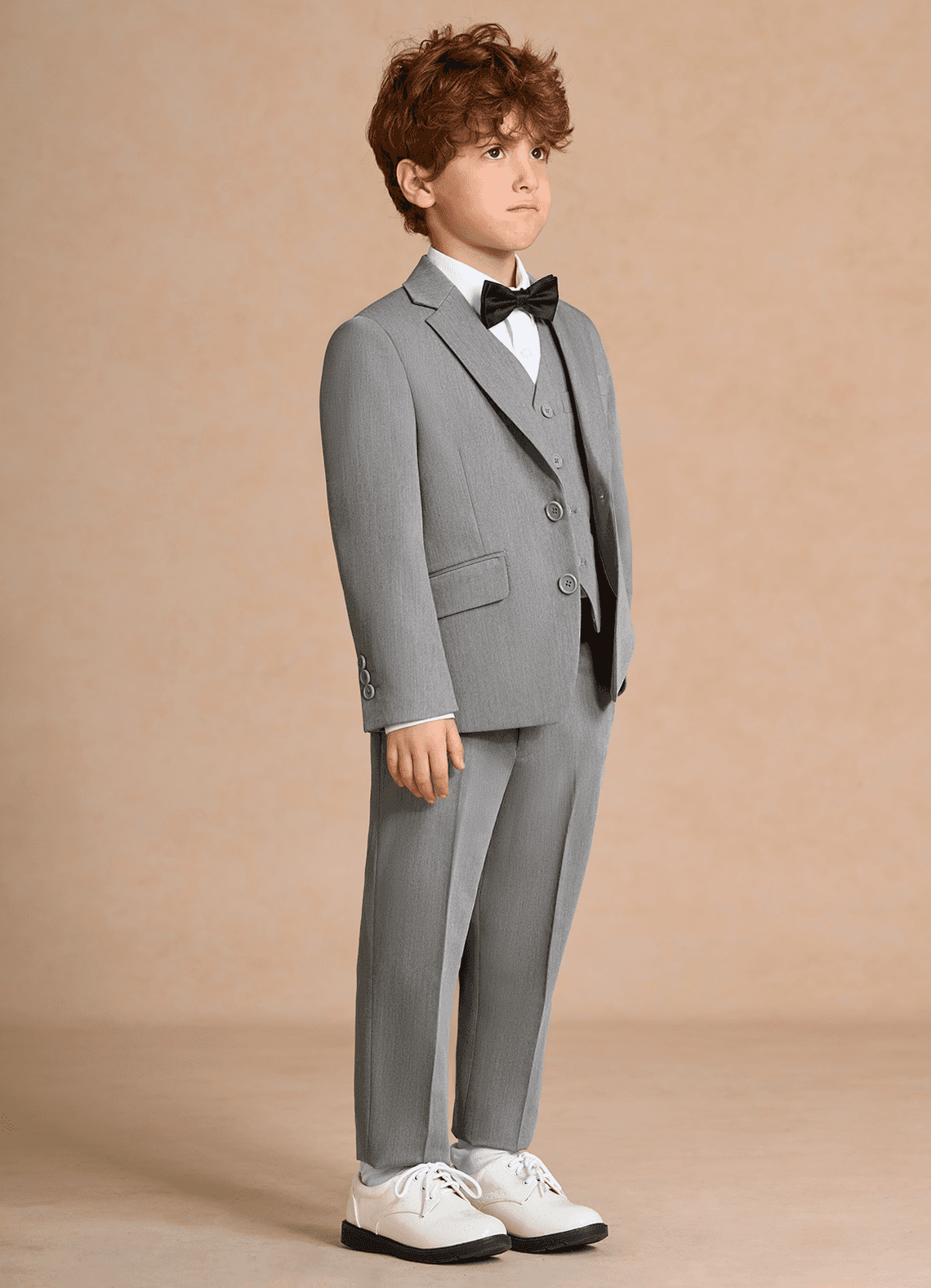 front Oliver Grey Boys 5-Piece Suit With Bow Tie