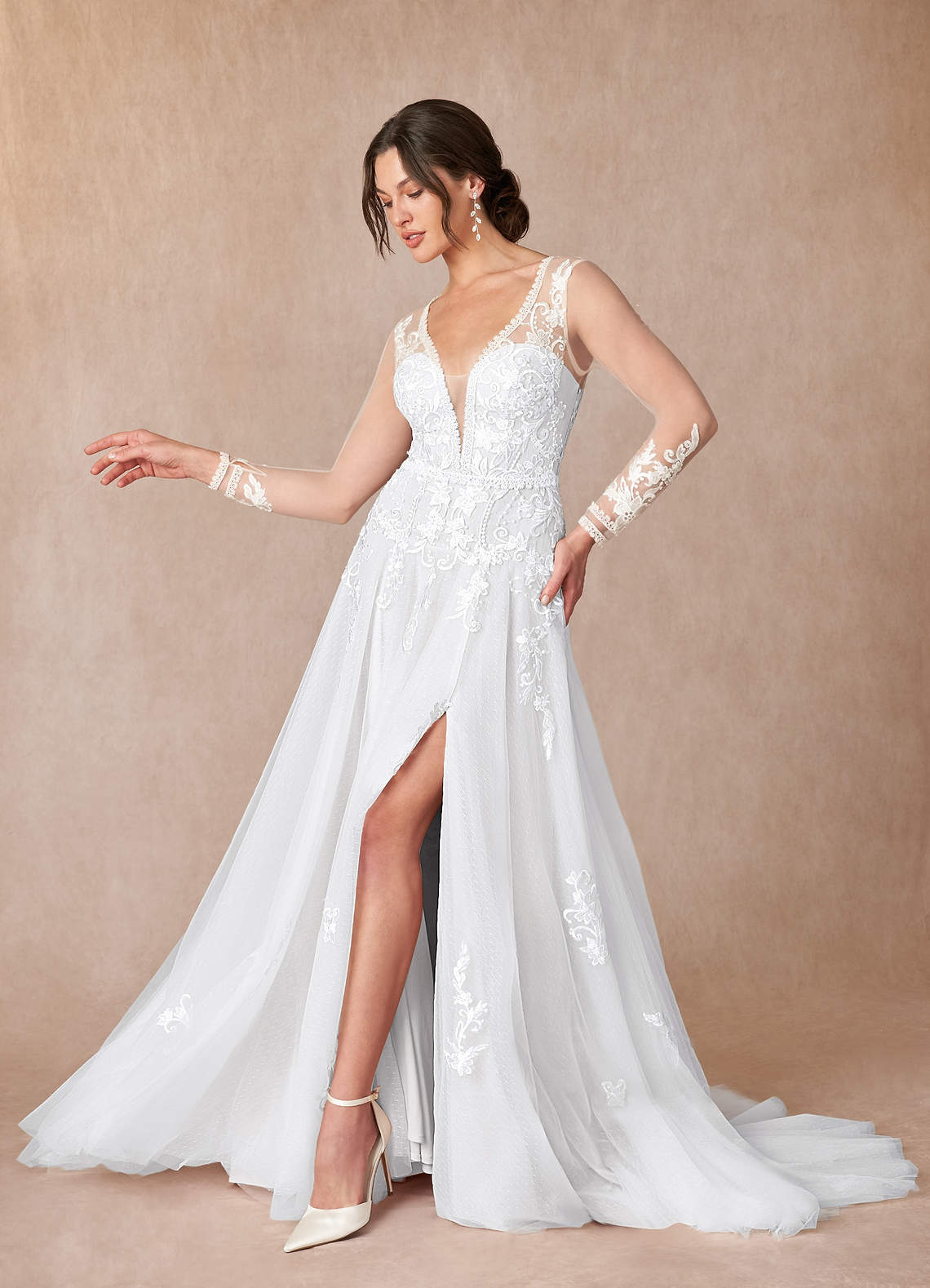 Azazie Ariya Wedding Dresses A-Line Lace Tulle Chapel Train Dress image1