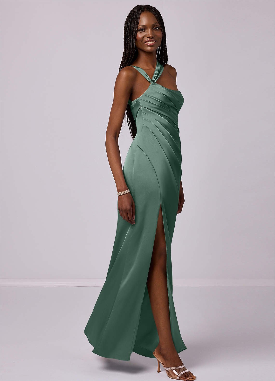 Barbie ♥ Azazie Bridesmaid Dresses Mermaid One Shoulder Stretch Satin Floor-Length Dress image4