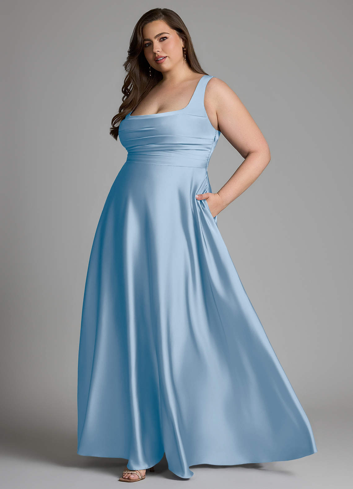 Azazie Azaria Bridesmaid Dresses Powder Blue A-Line Corset Stretch Satin Dress image9