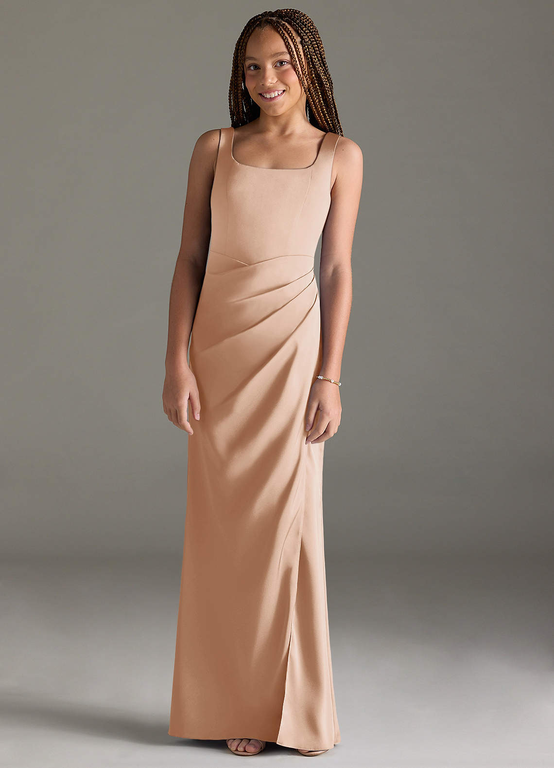 Azazie Mero Junior Vestido de Rosa Inglesa de Satén Elástico de Sirena con Plisado image1