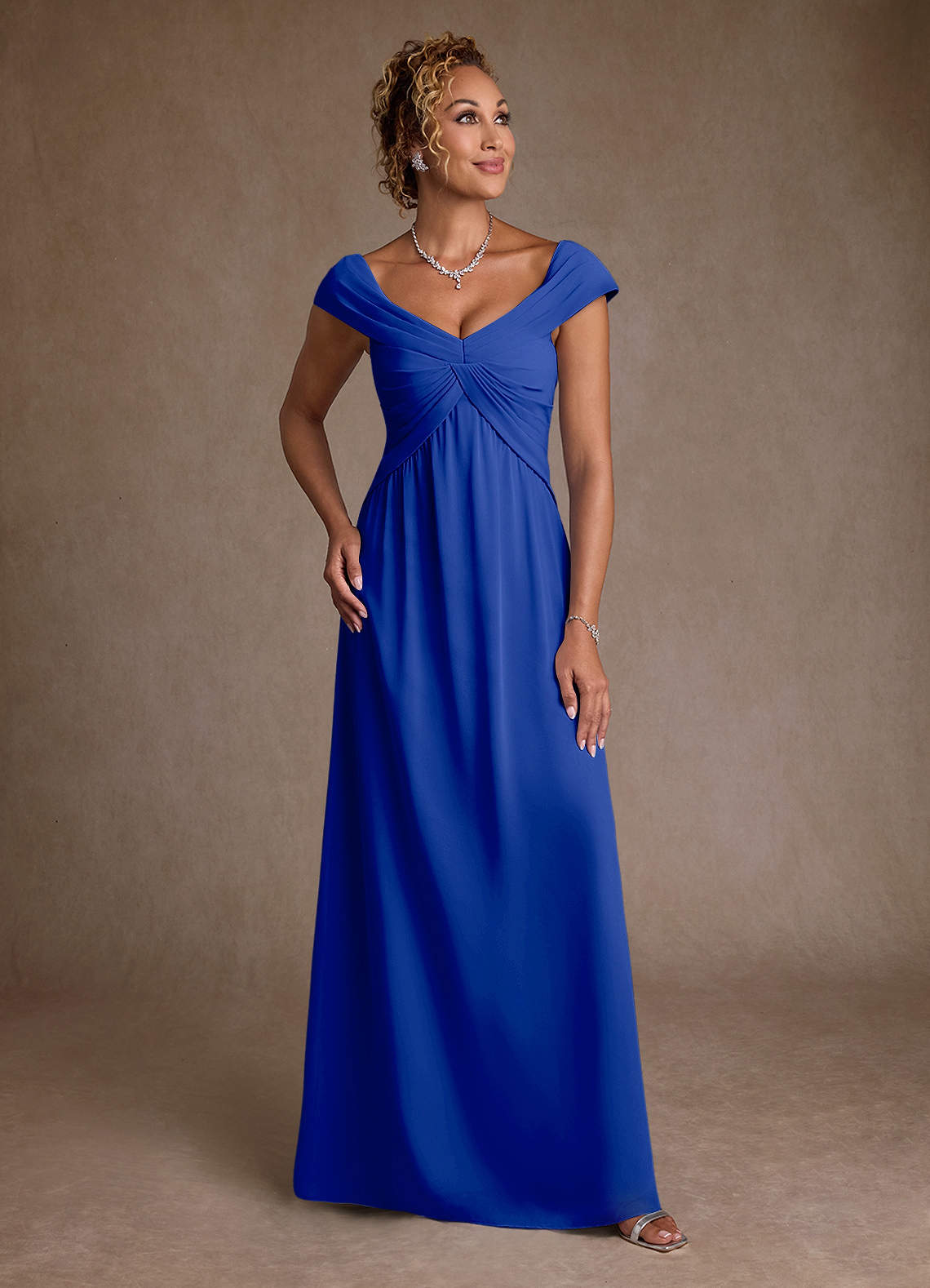Azazie Myrtle Kleider für die Brautmutter A-Linie Plissee Chiffon Kleid Königsblau image1