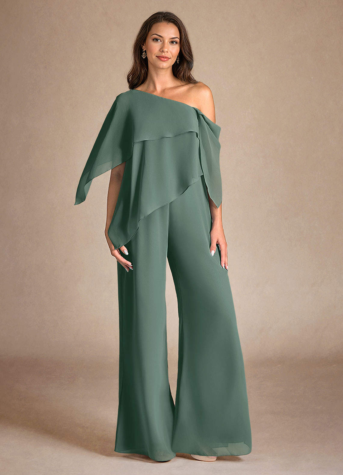 Azazie Halima Mère de la mariée Robes Robe Combinaison/Tailleur Pantalon en Mousseline de soie Fente Latérale Mousse De Mer image1