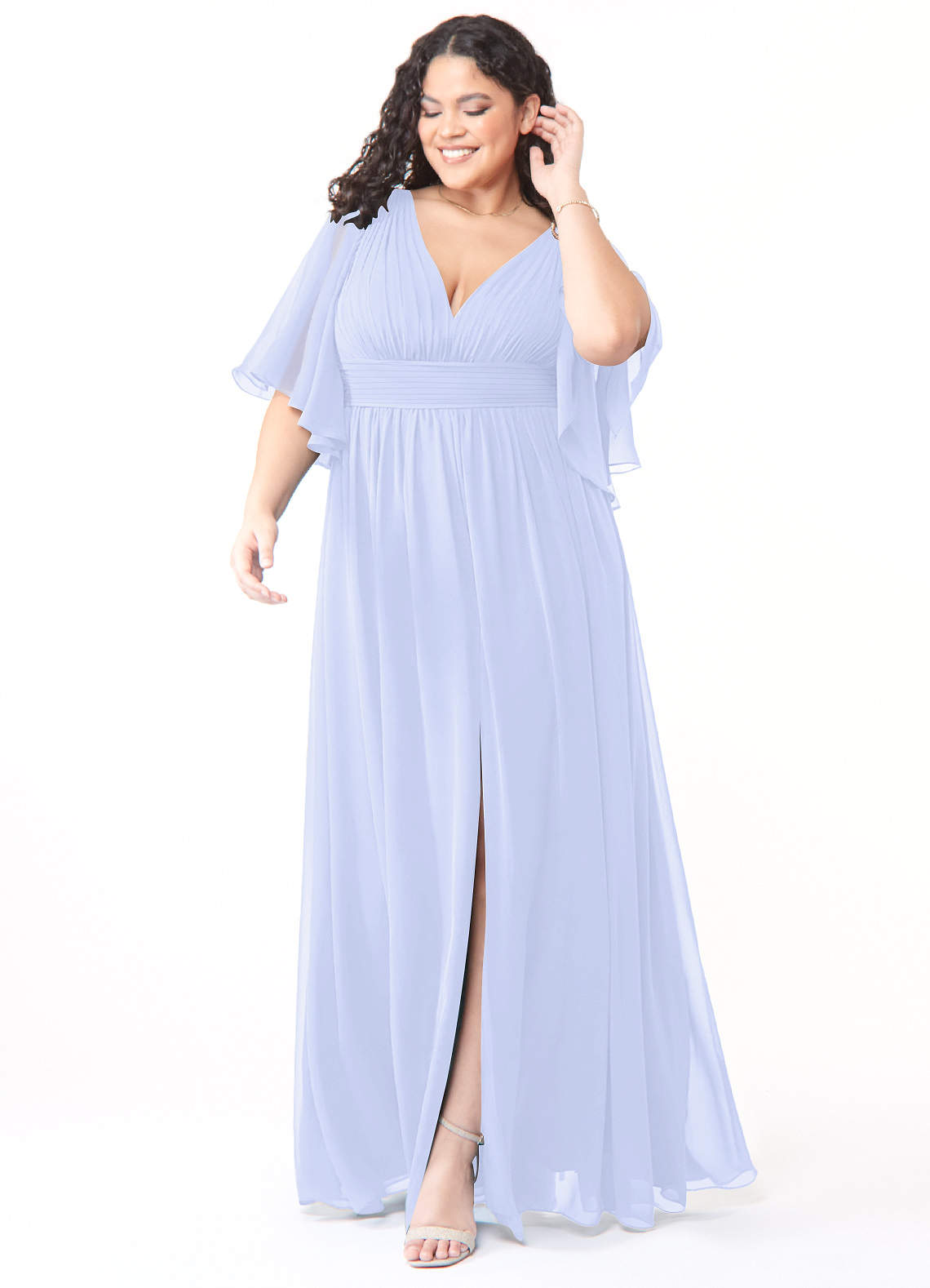 Azazie Temeka Bridesmaid Dresses Lavender A-Line Ruched Chiffon Dress image1