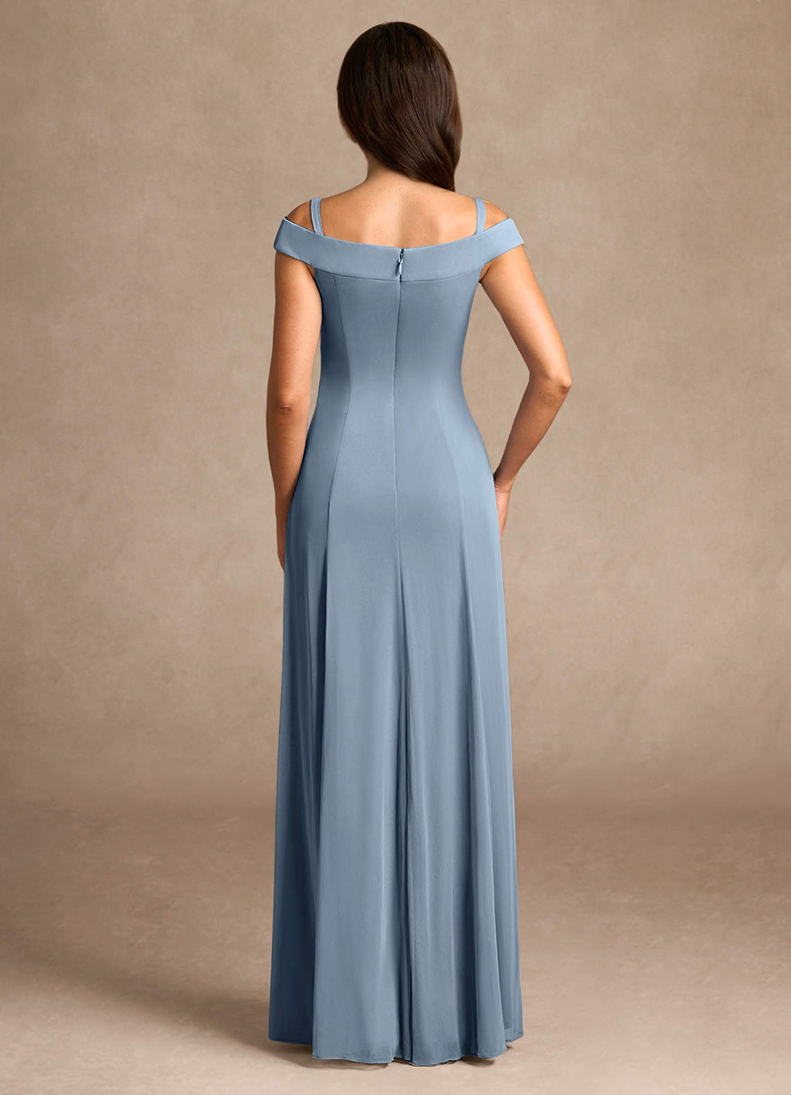 Azazie Ewa vestidos de madre de la novia Vestido de Azul Polvoriento de Malla de Corte En A con Vestidos sin tirantes image7