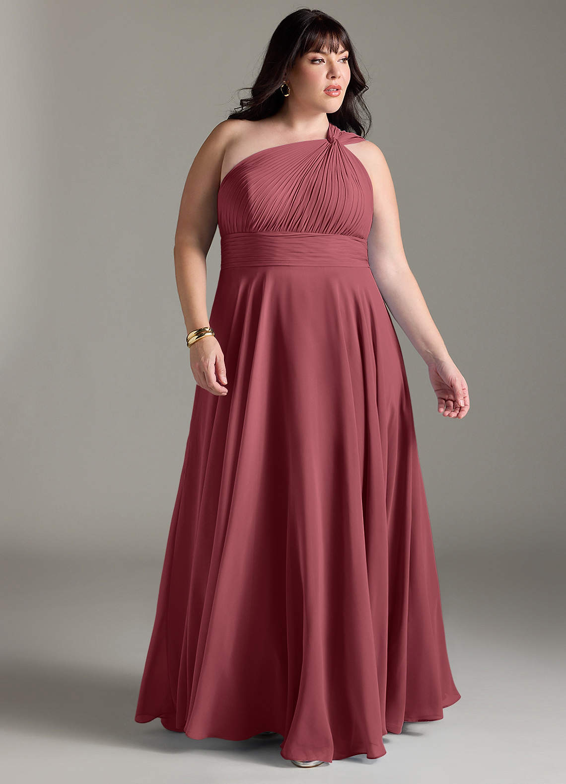 Azazie Charlize Vestidos de damas de honor Vestido de Merlot de Gasa de Corte en A con Hombro unilateral image8