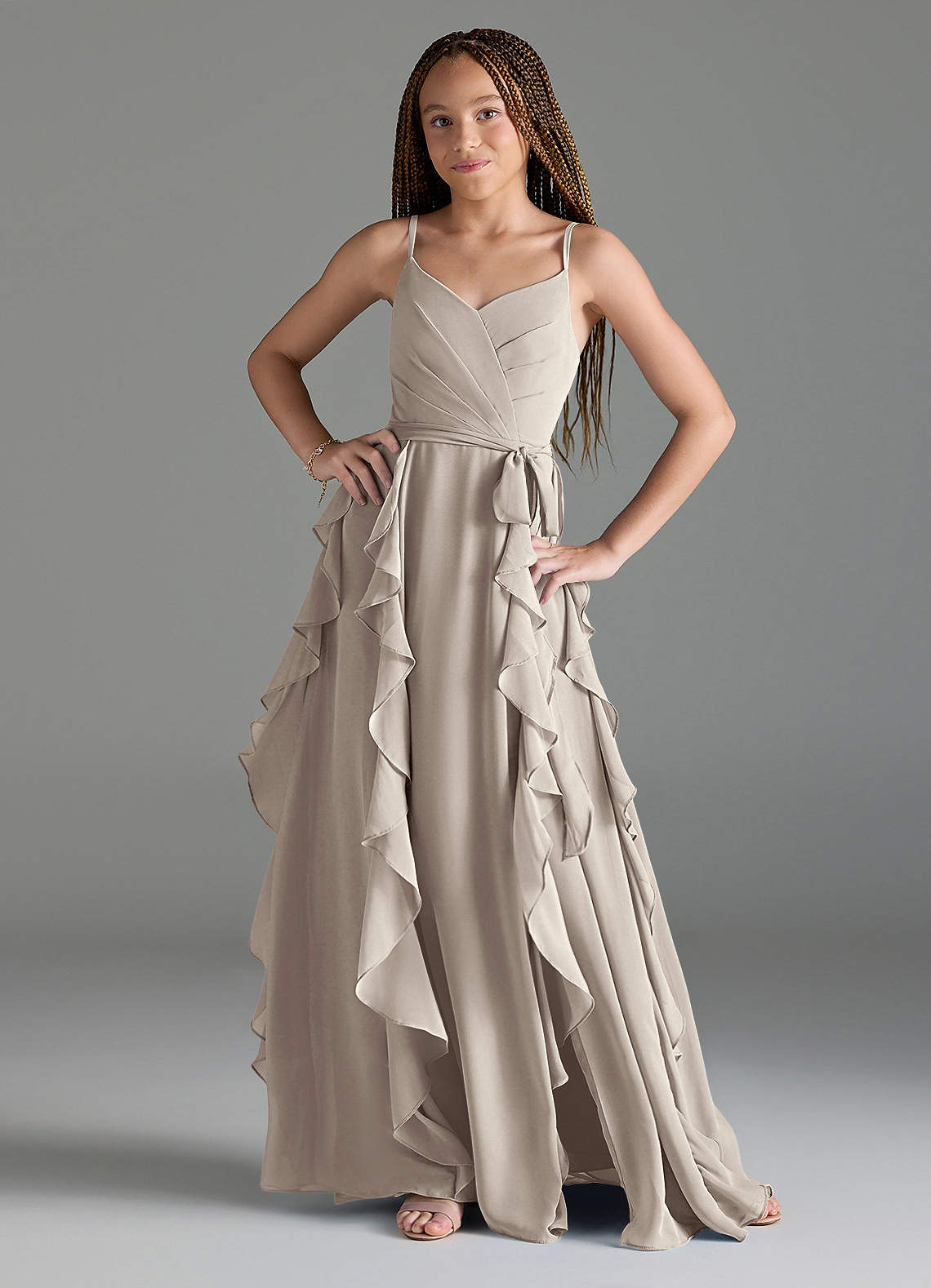 Lorenart Sterling Bridesmaid Dresses Azazie Peyton Junior Bridesmaid Dress  In Frost Azazie