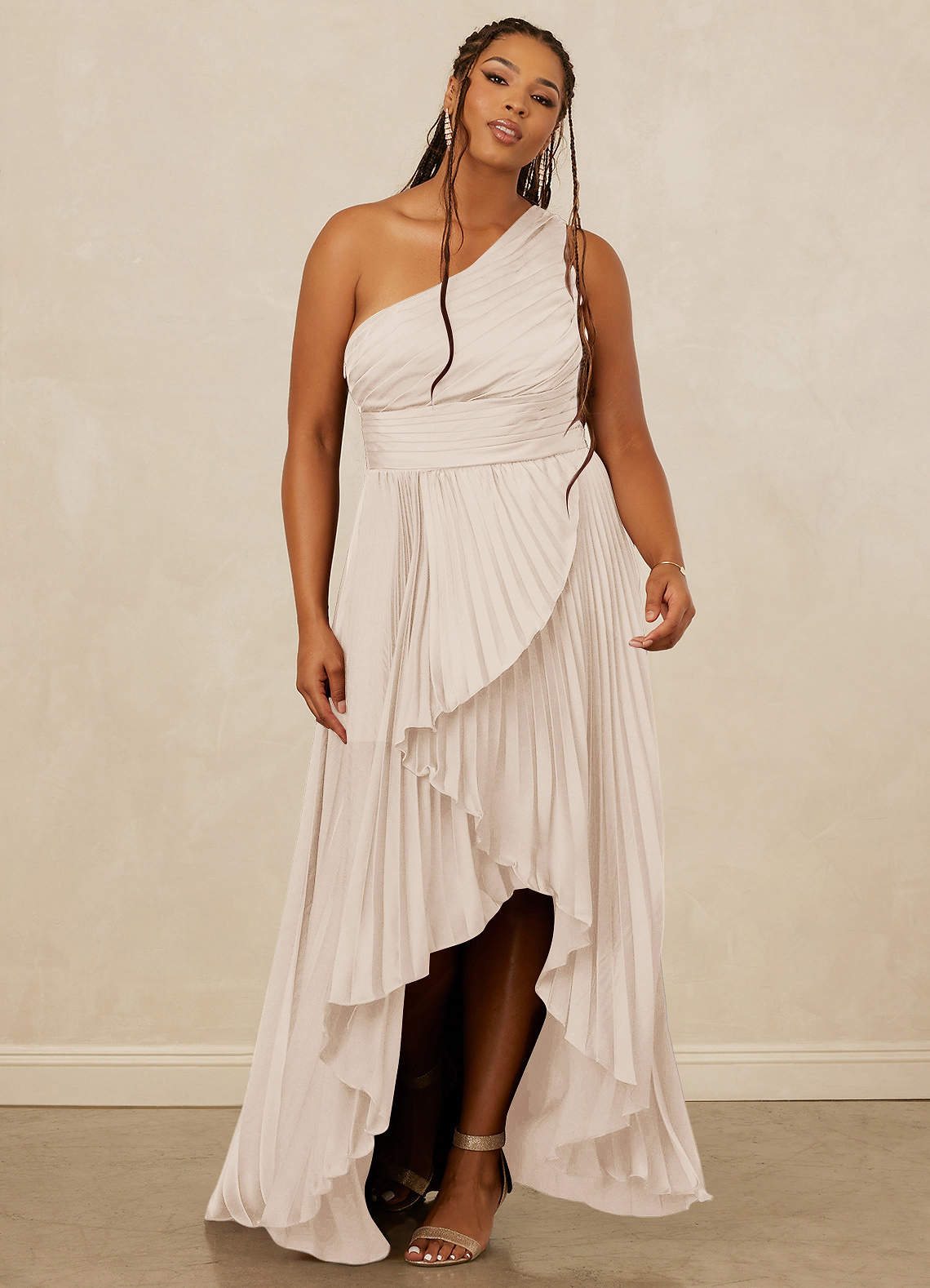 Christian Siriano Bridal for Azazie 1008 Bridesmaid Dresses White Alabaster A-Line One Shoulder Stretch Satin Dress image1